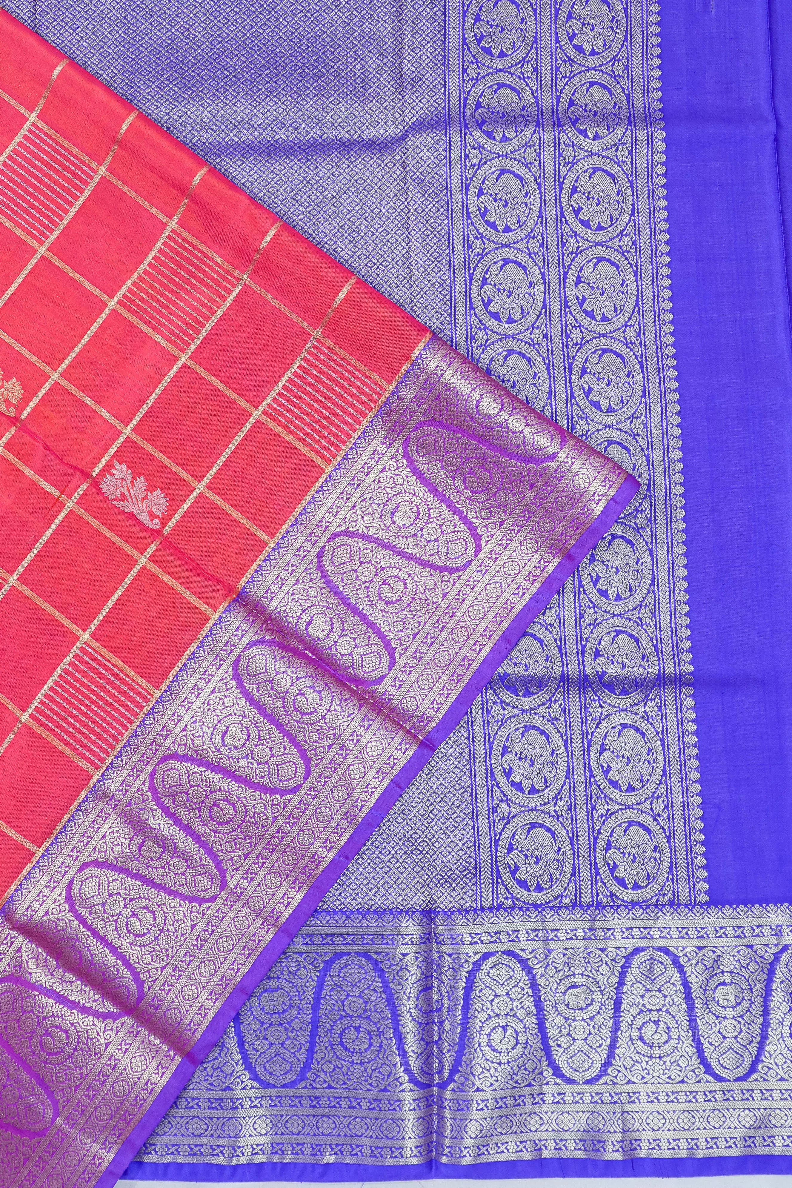 Venkatagiri Silk Checks And Butta Pink Saree