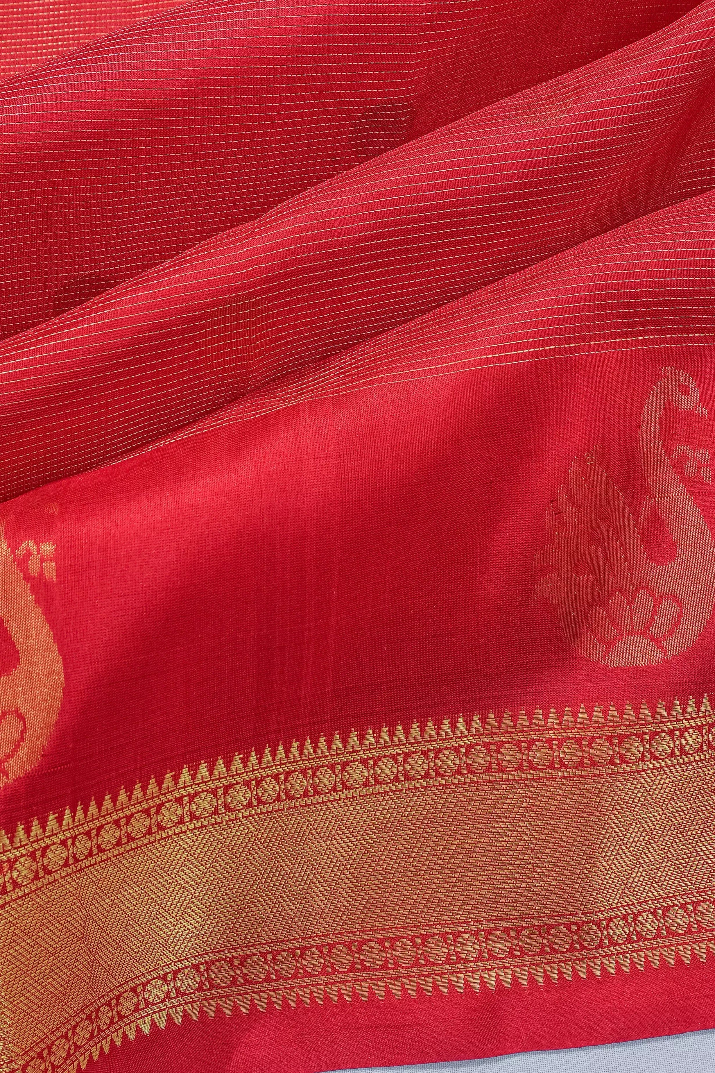 Venkatagiri Silk Lines And Butta Red Saree