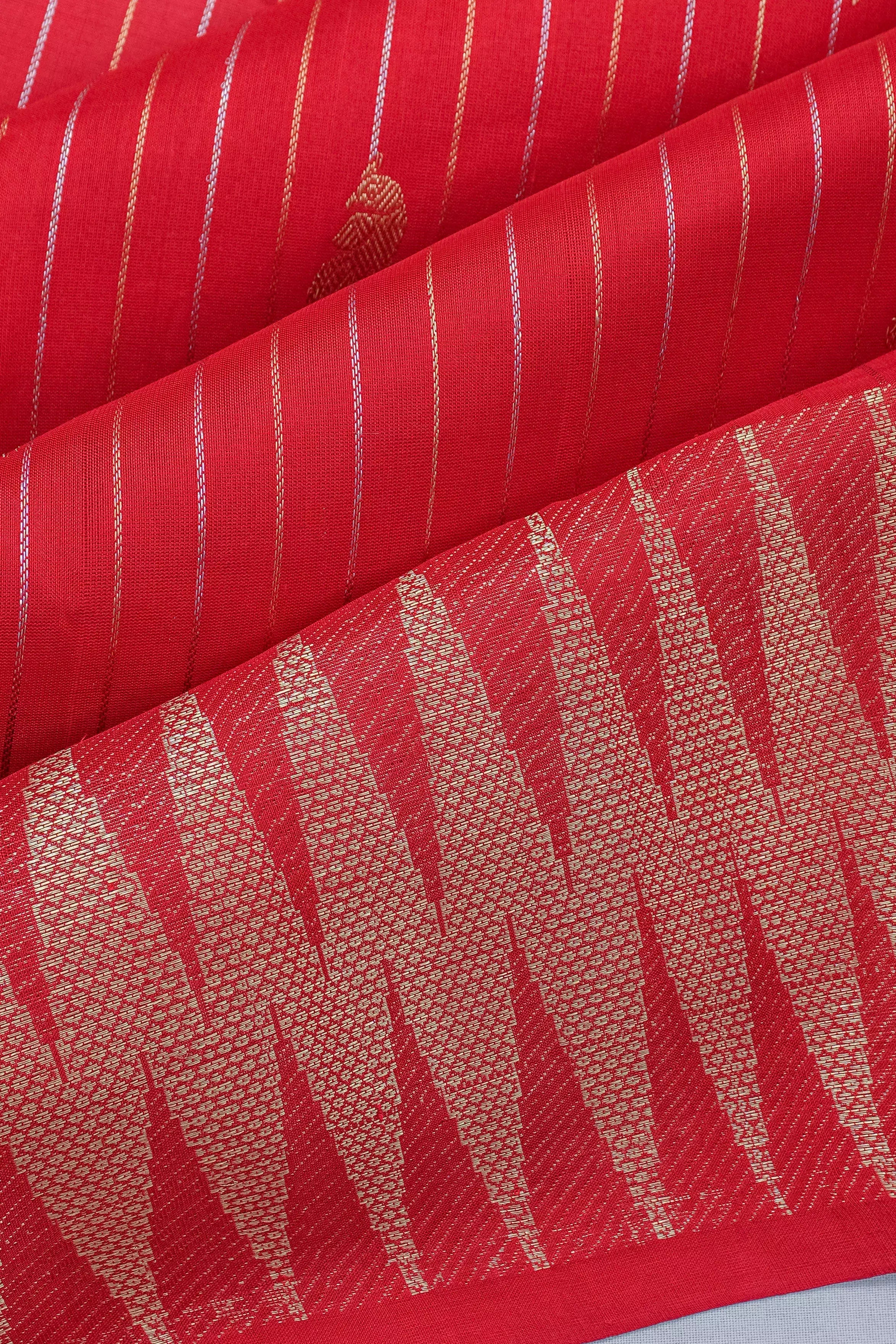 Venkatagiri Silk Lines And Butta Red Saree