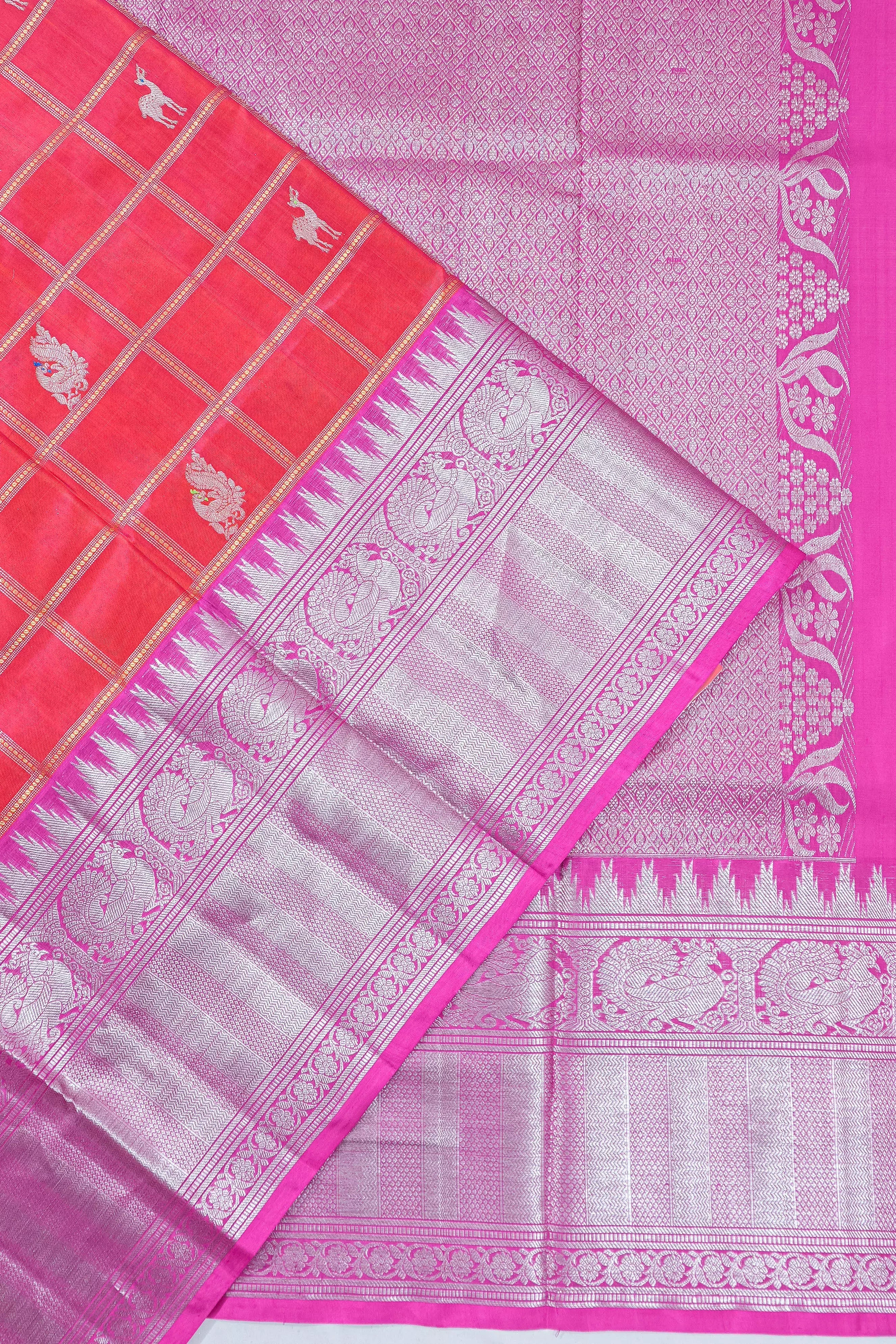 Venkatagiri Silk Checks And Butta Pink Saree