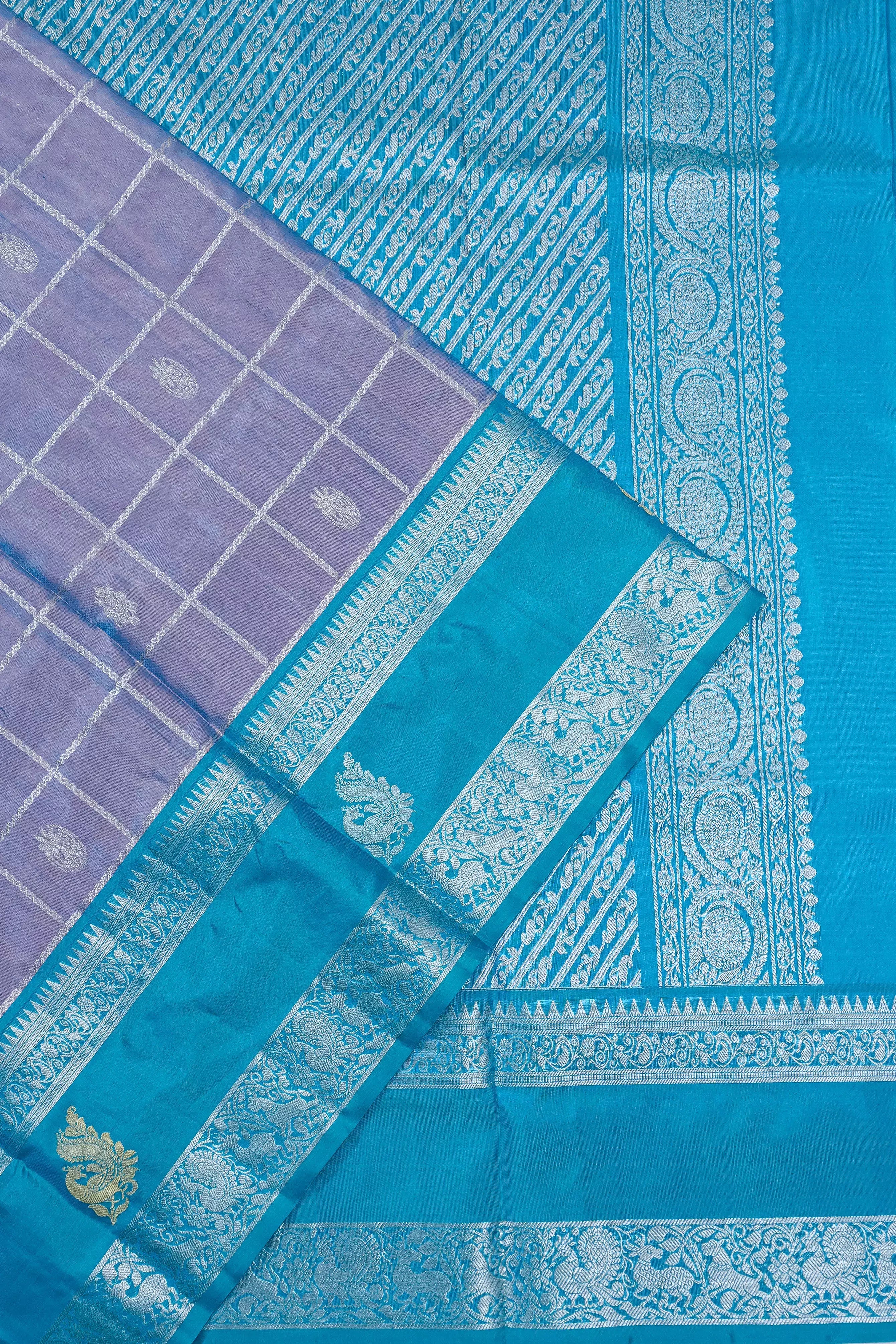 Venkatagiri Silk Checks And Butta Grey Saree