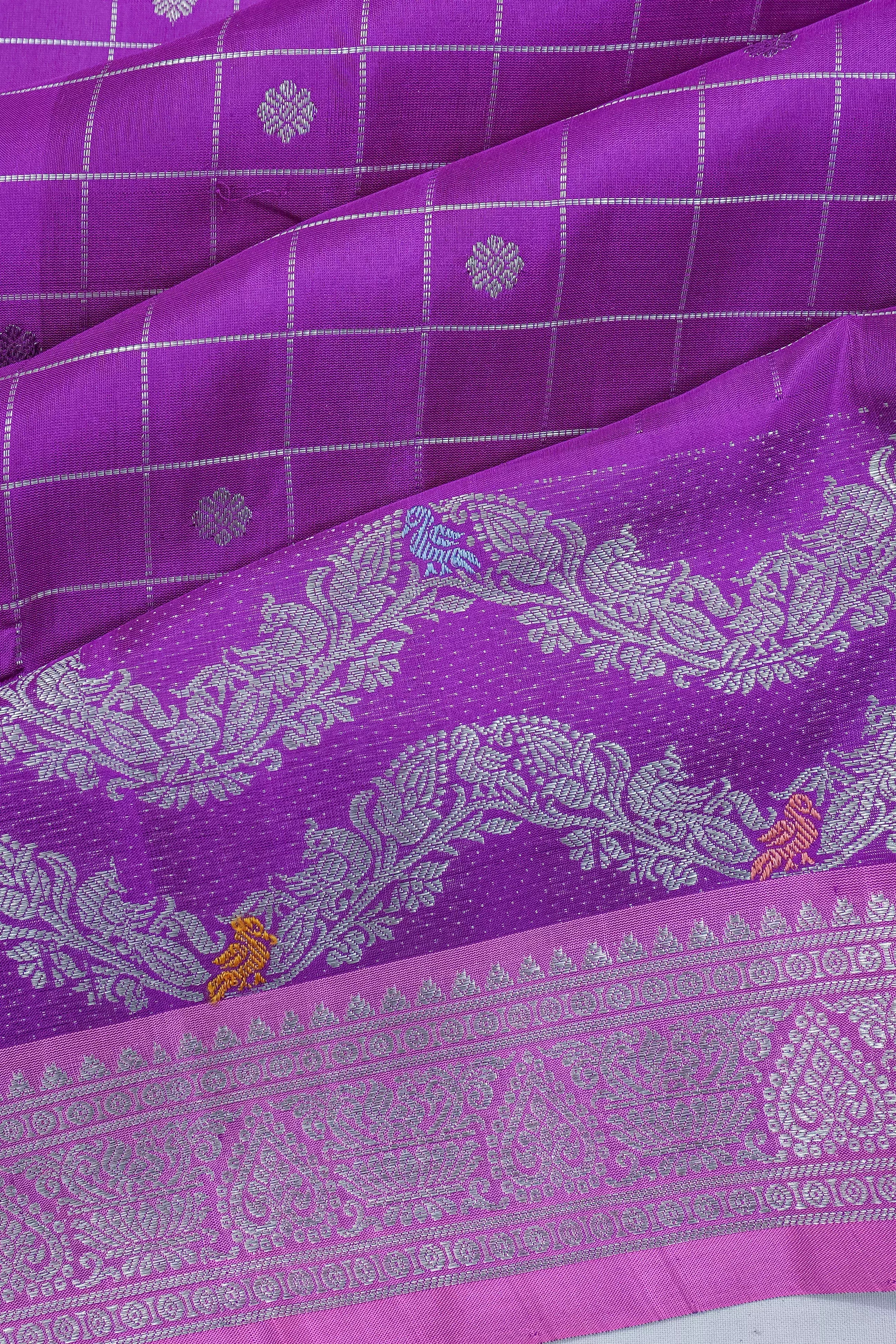Venkatagiri Silk Checks And Butta Purple Saree