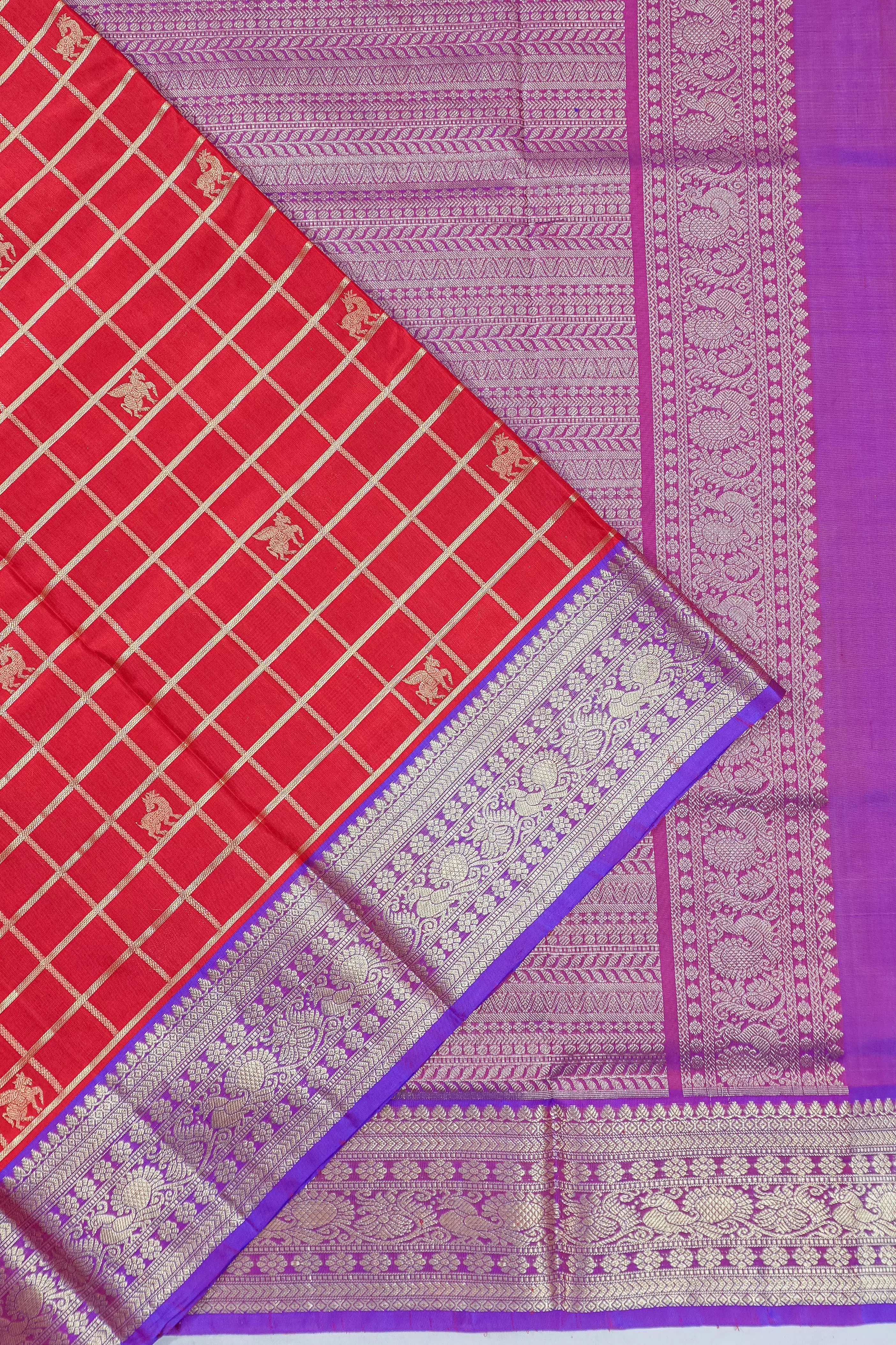 Venkatagiri Silk Checks And Butta Red Saree