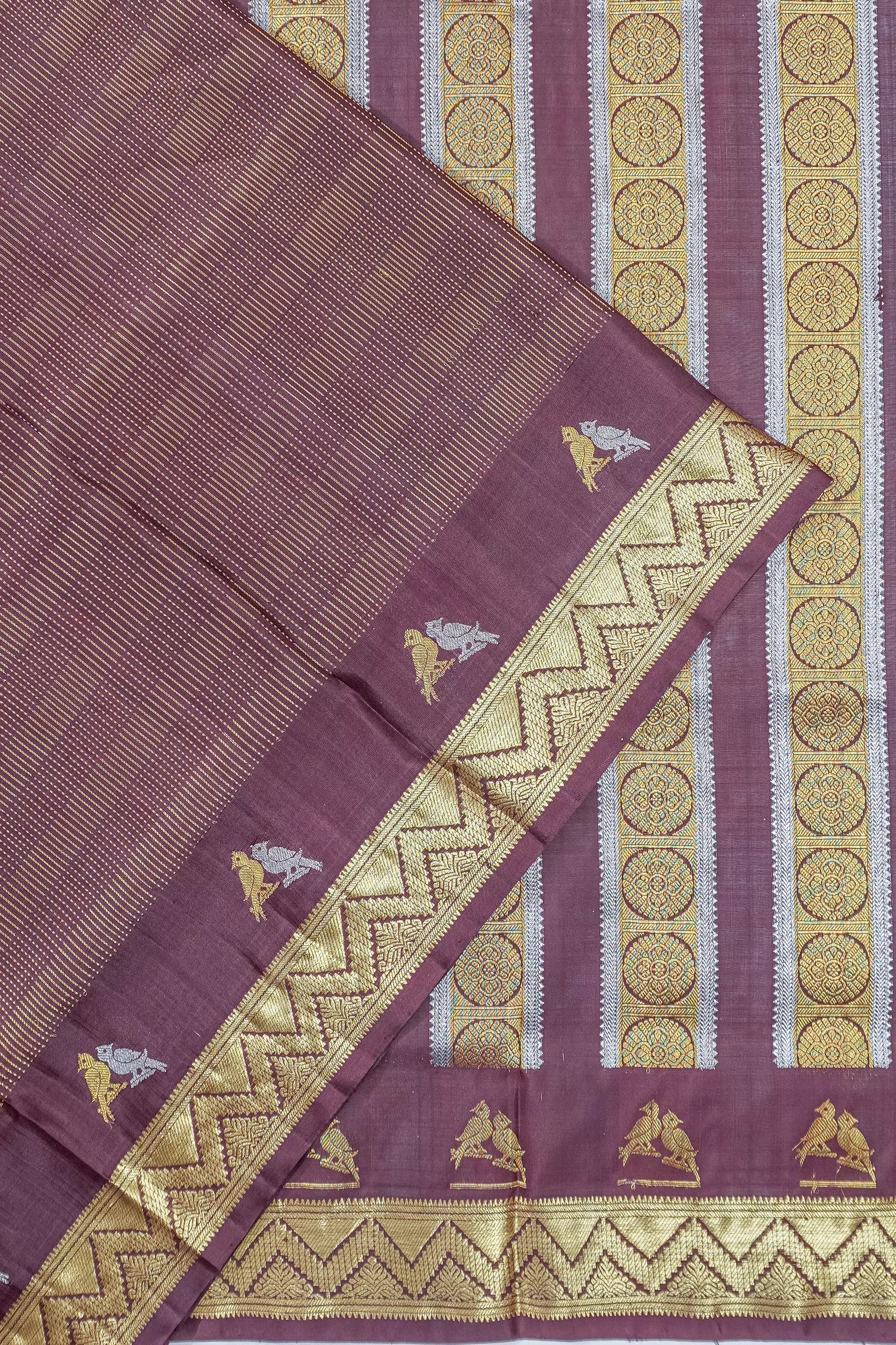 Venkatagiri Silk Brocade Brown Saree