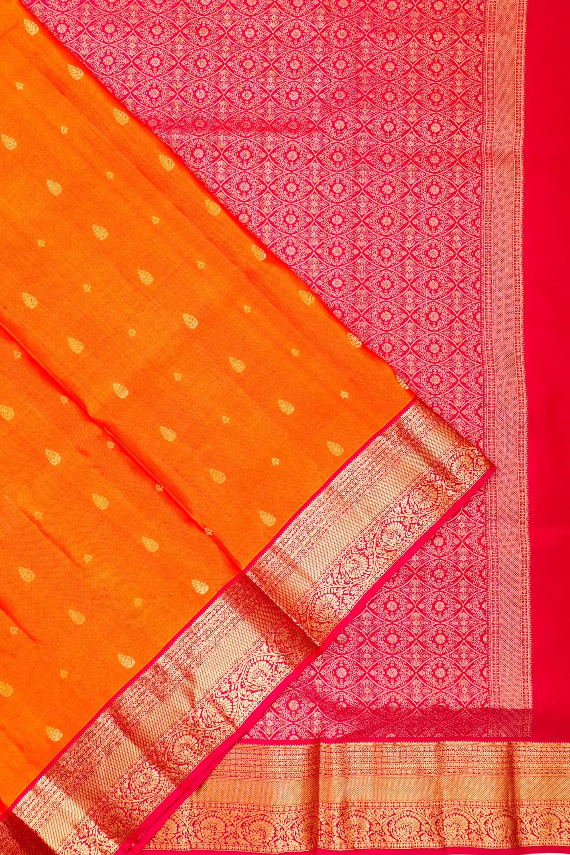 Soft Silk Brocade Orange Saree