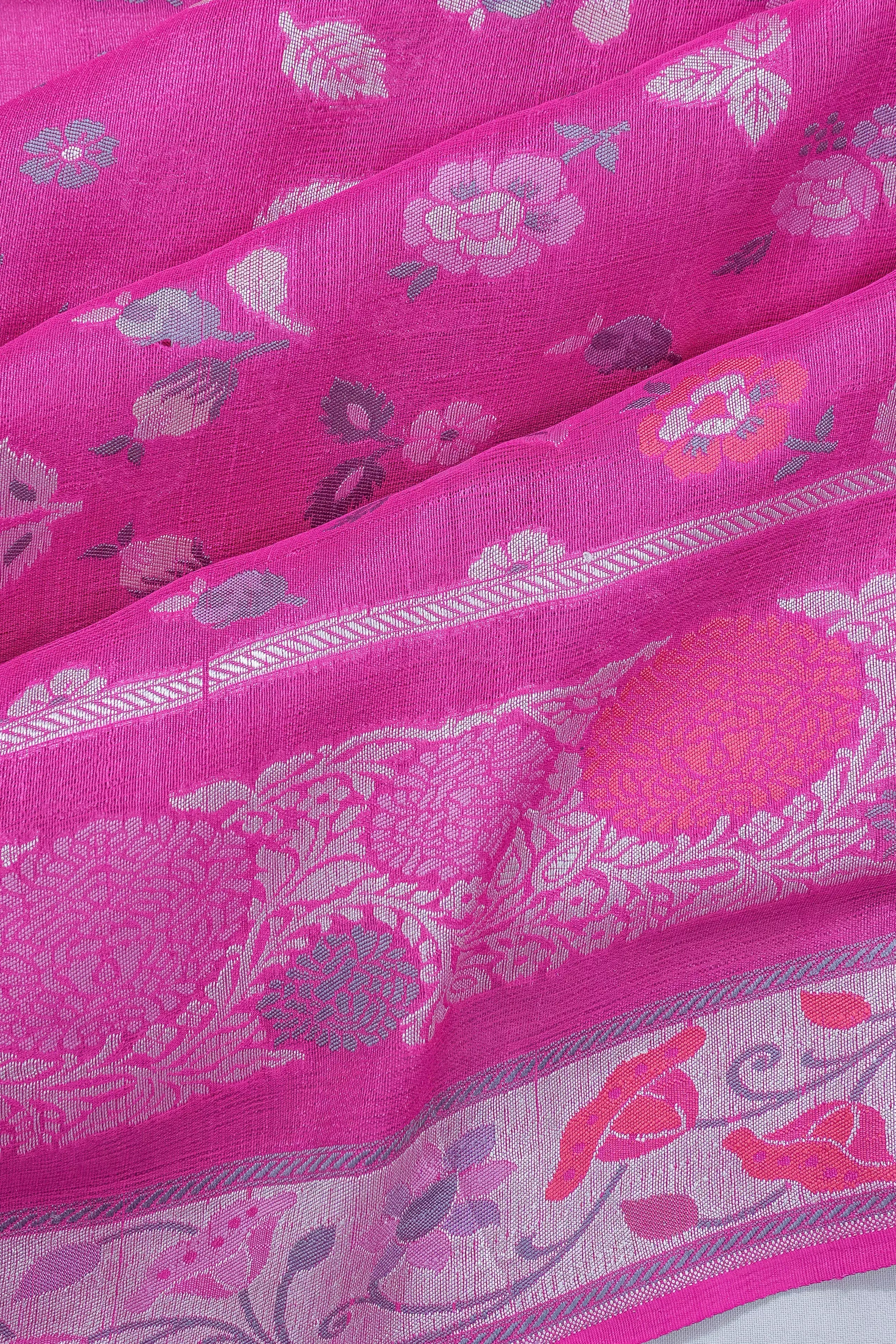 Vaanya Banaras Tussar Georgette Jaal Pink Saree