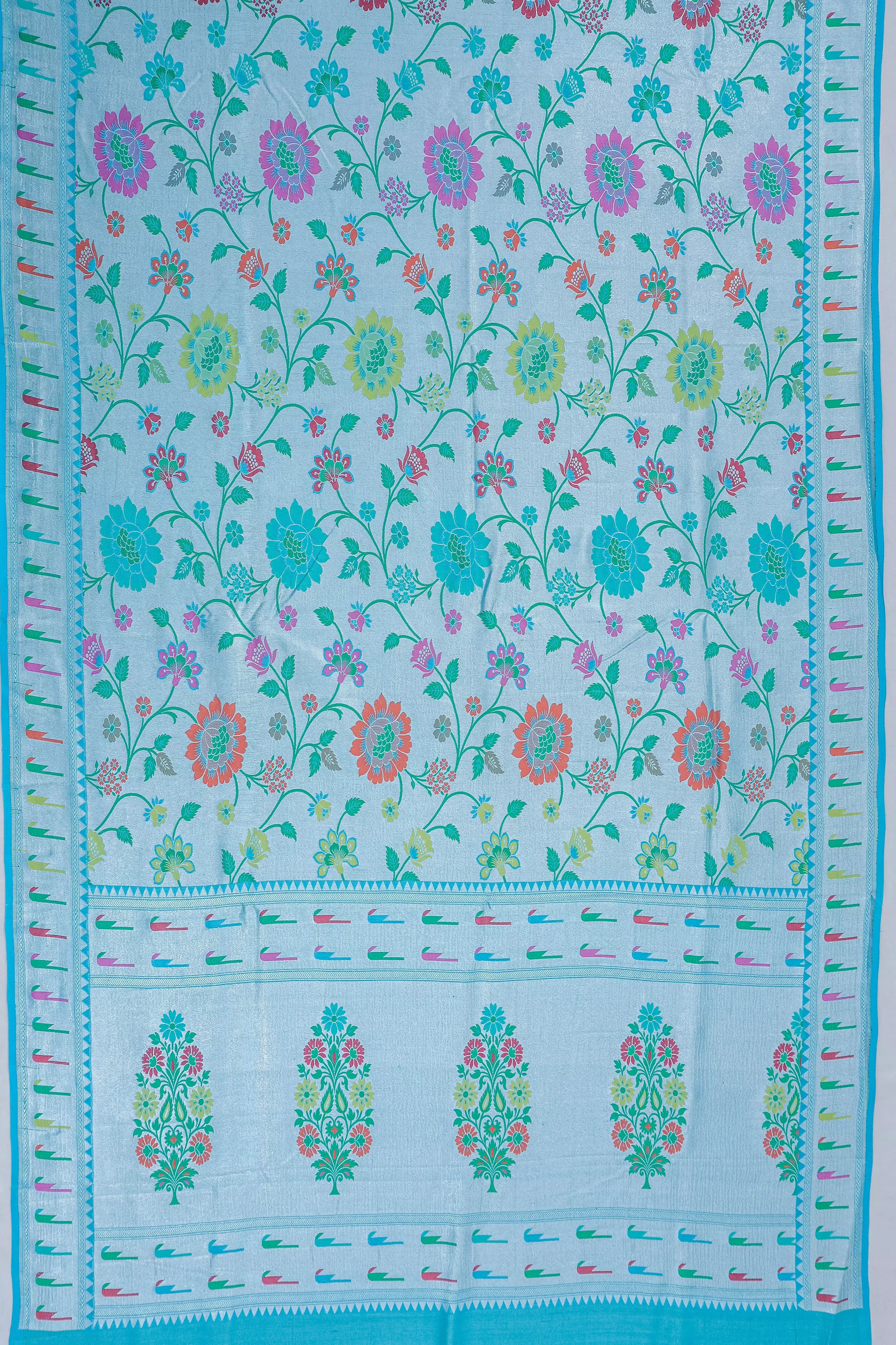 Vaanya Banaras Tussar Georgette Jaal Sky Blue Saree