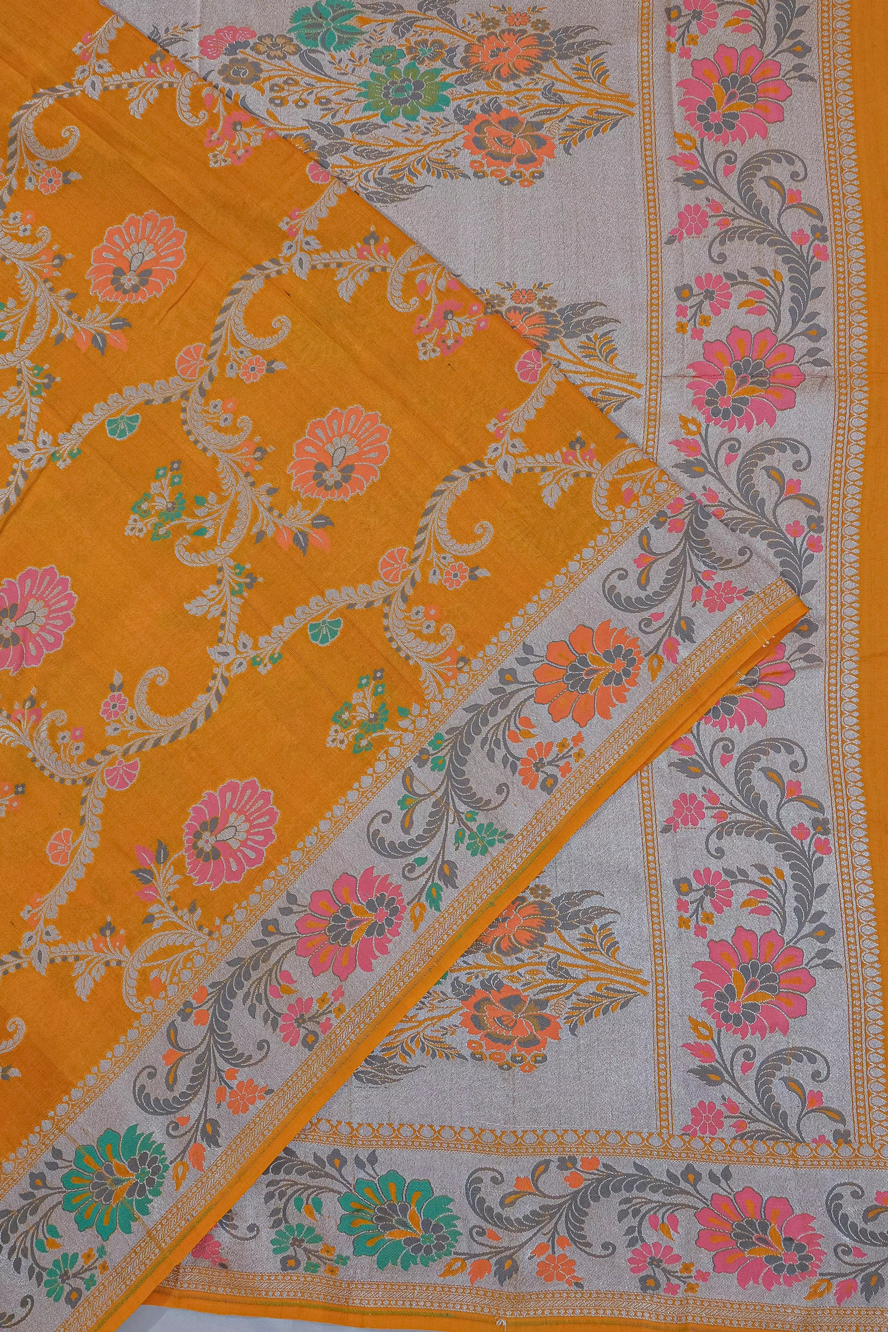 Vaanya Banaras Tussar Georgette Jaal Yellow Saree