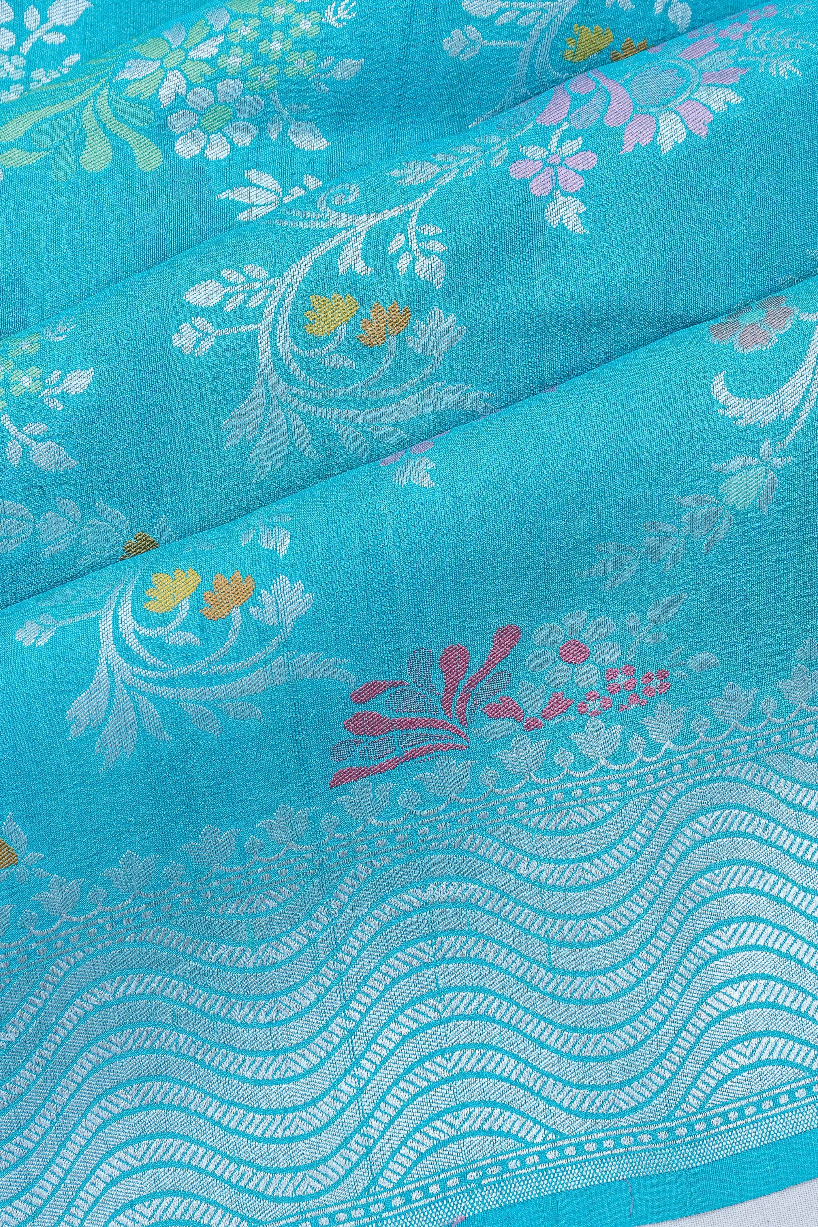 Vaanya Banaras Tussar Georgette Jaal Sky Blue Saree