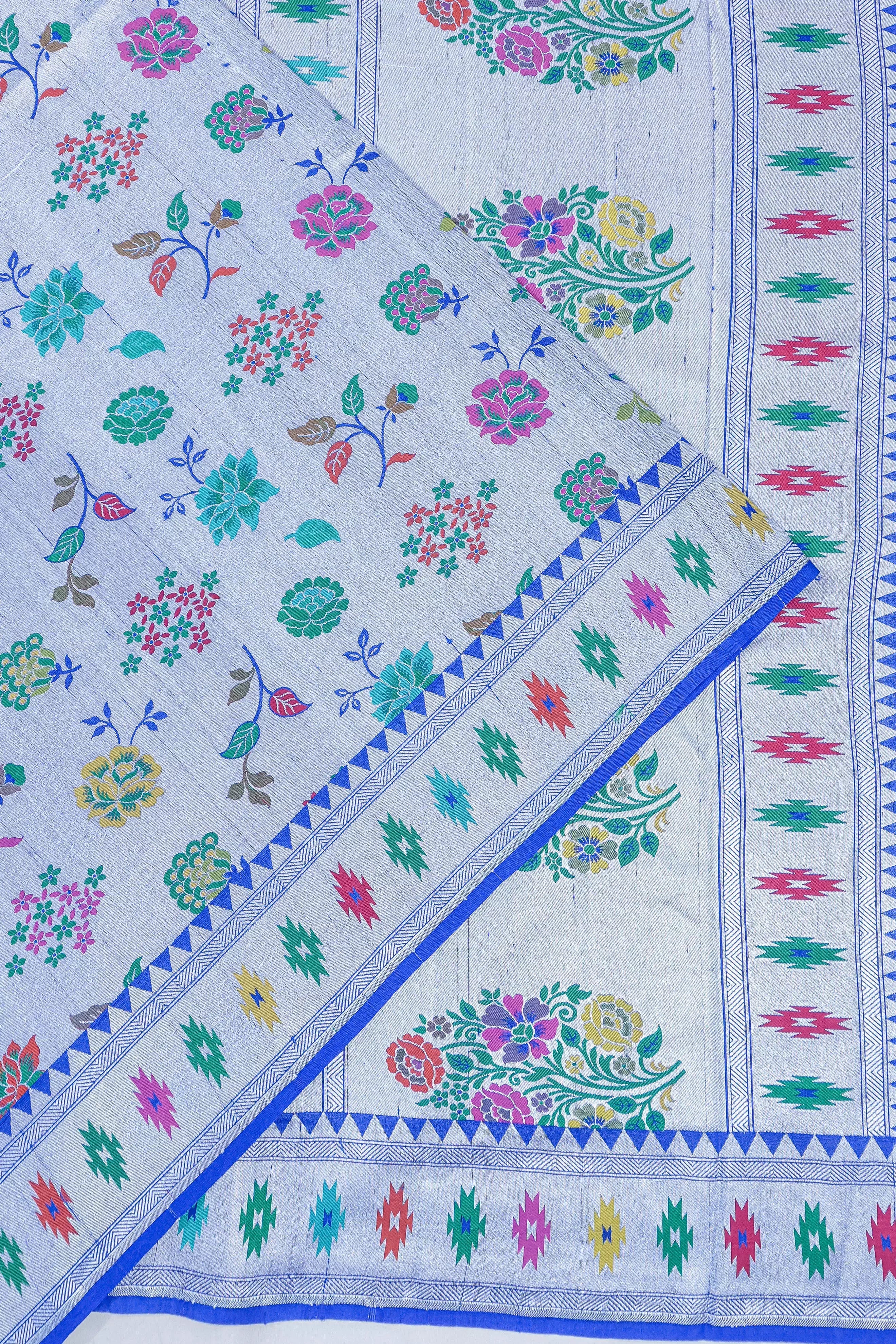 Vaanya Banaras Tussar Georgette Jaal Blue Saree
