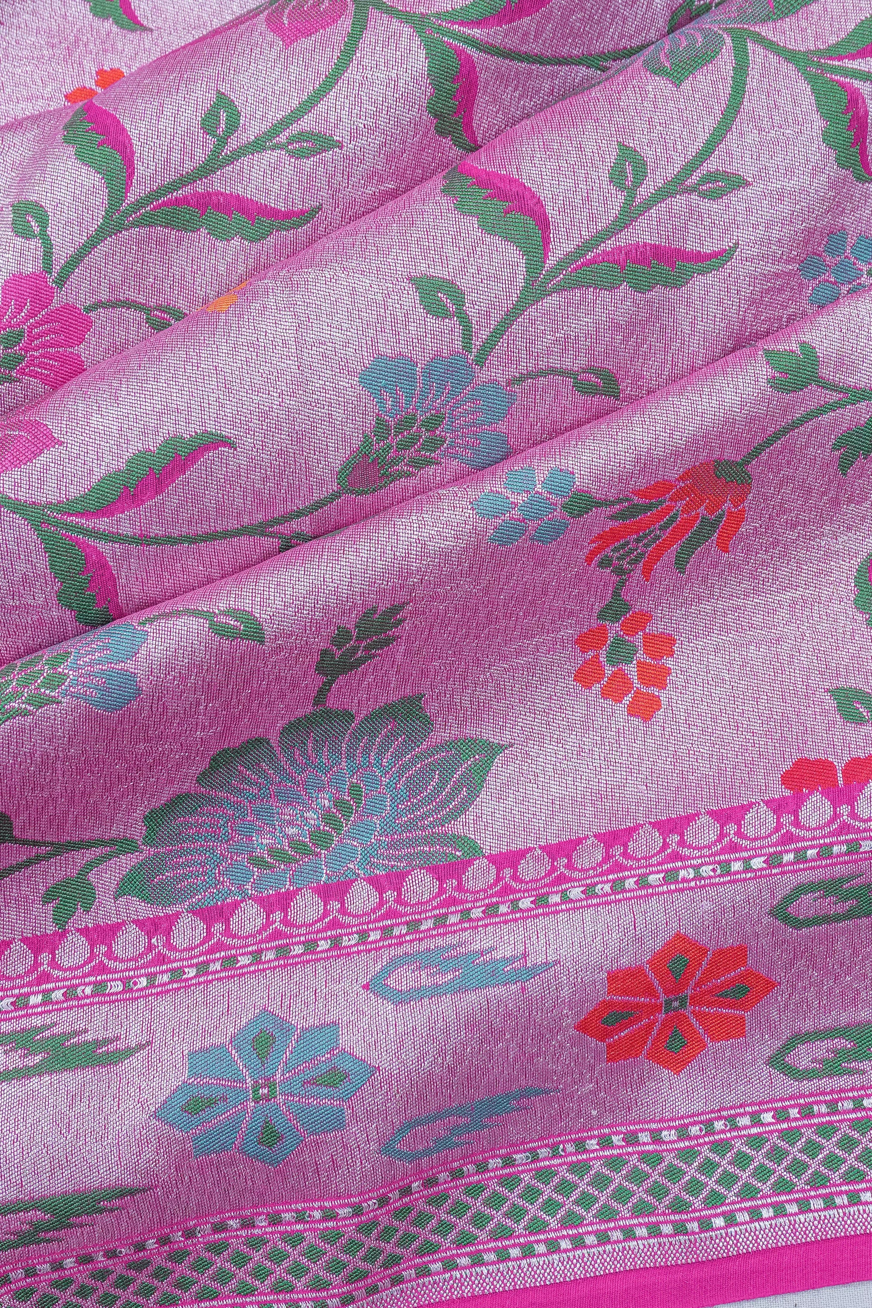 Vaanya Banaras Tussar Georgette Jaal Pink Saree