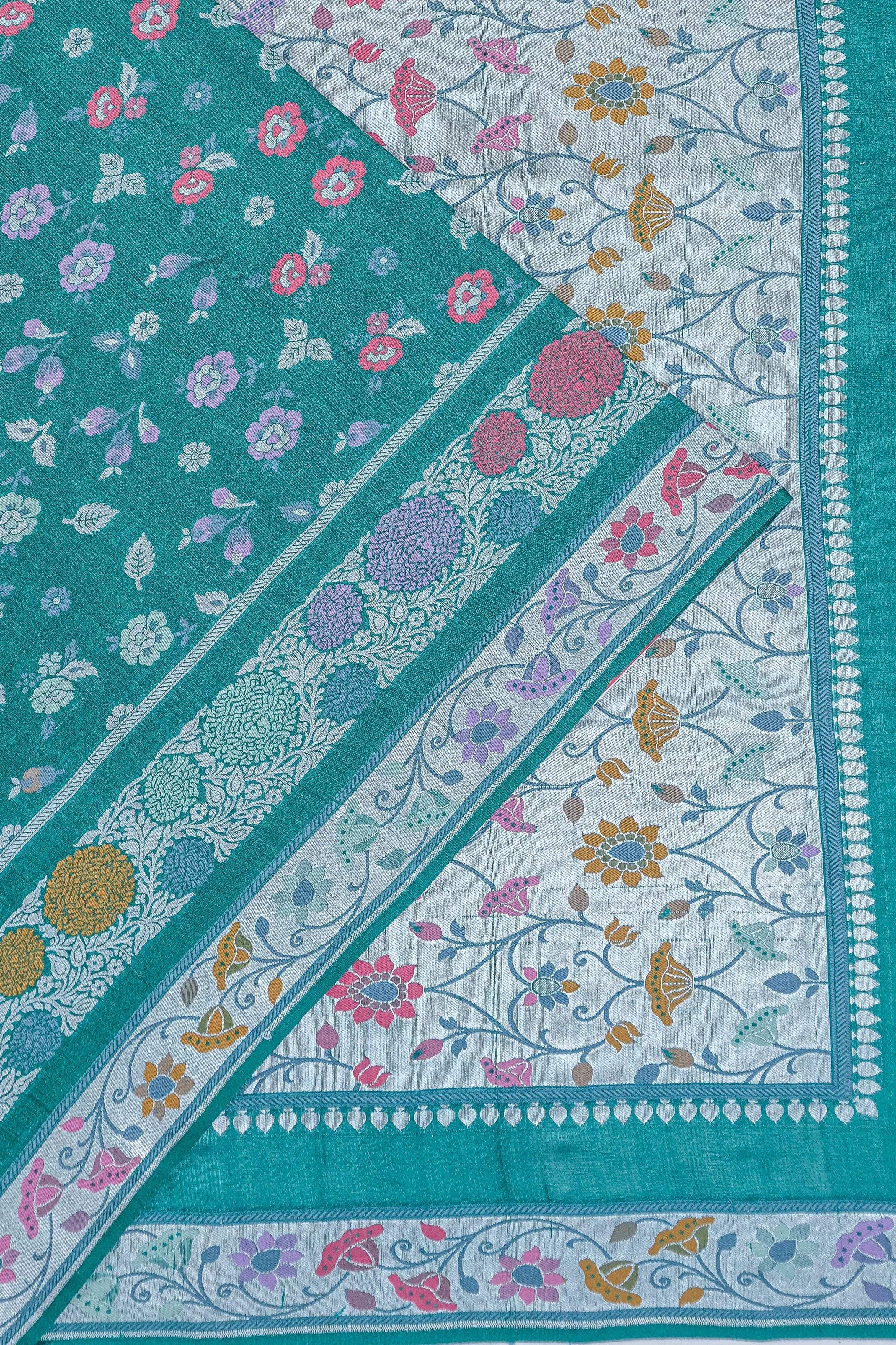 Vaanya Banaras Tussar Georgette Jaal Blue Saree