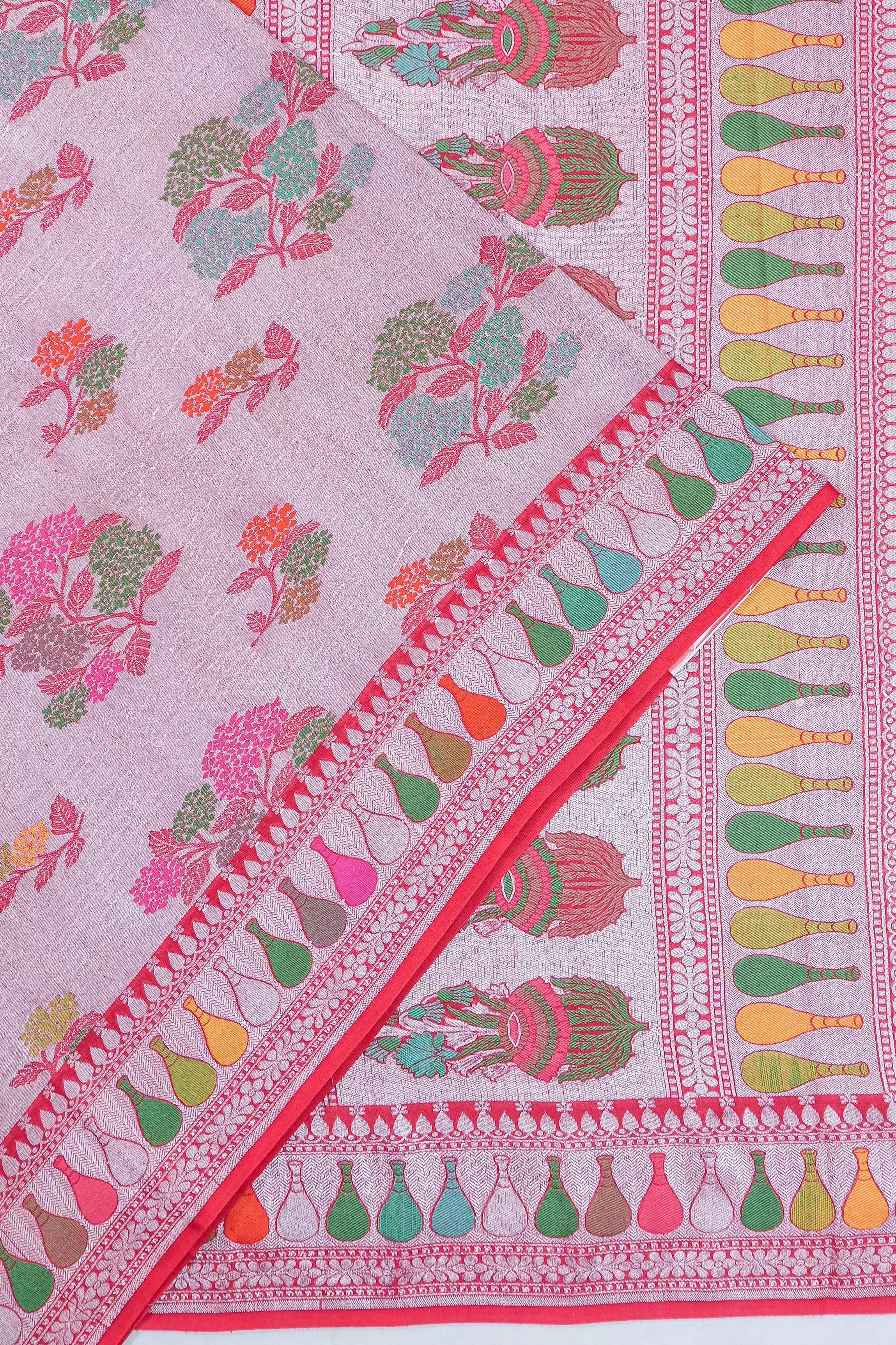 Vaanya Banaras Tussar Georgette Jaal Pink Saree