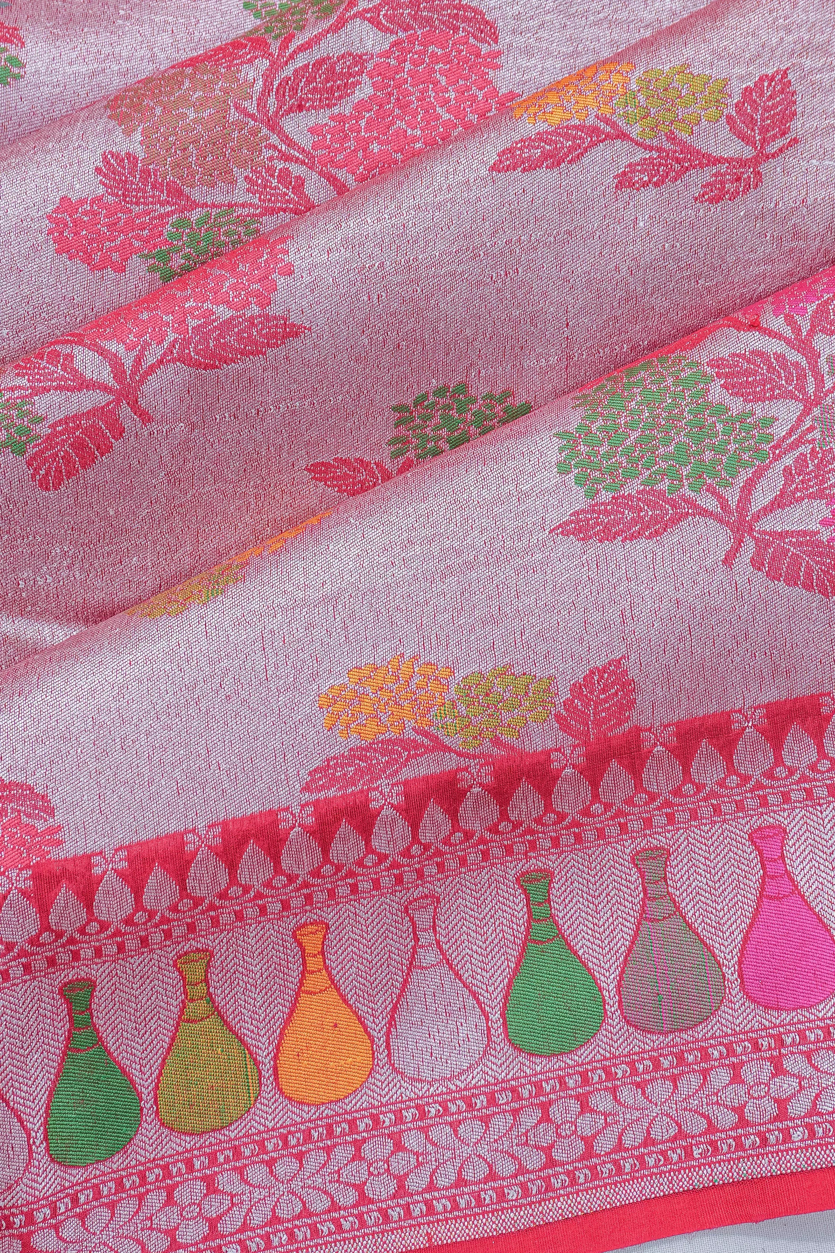 Vaanya Banaras Tussar Georgette Jaal Pink Saree