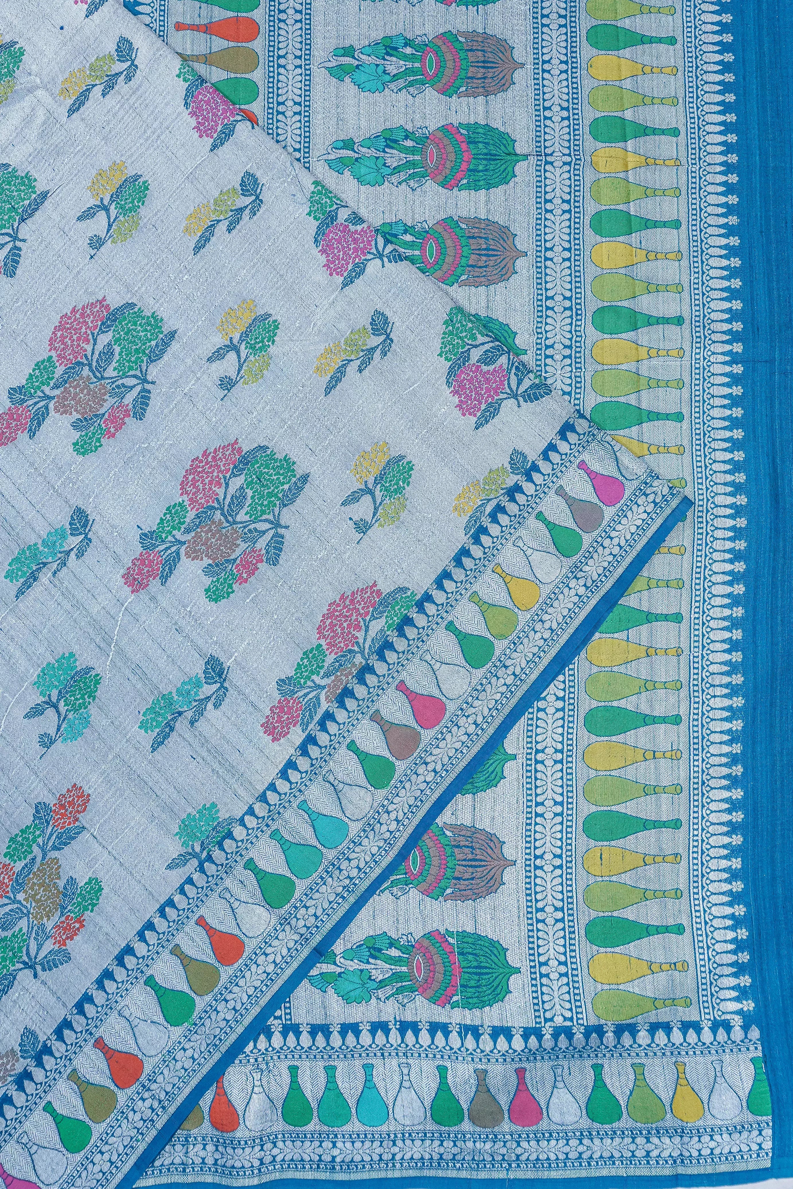 Vaanya Banaras Tussar Georgette Jaal Blue Saree