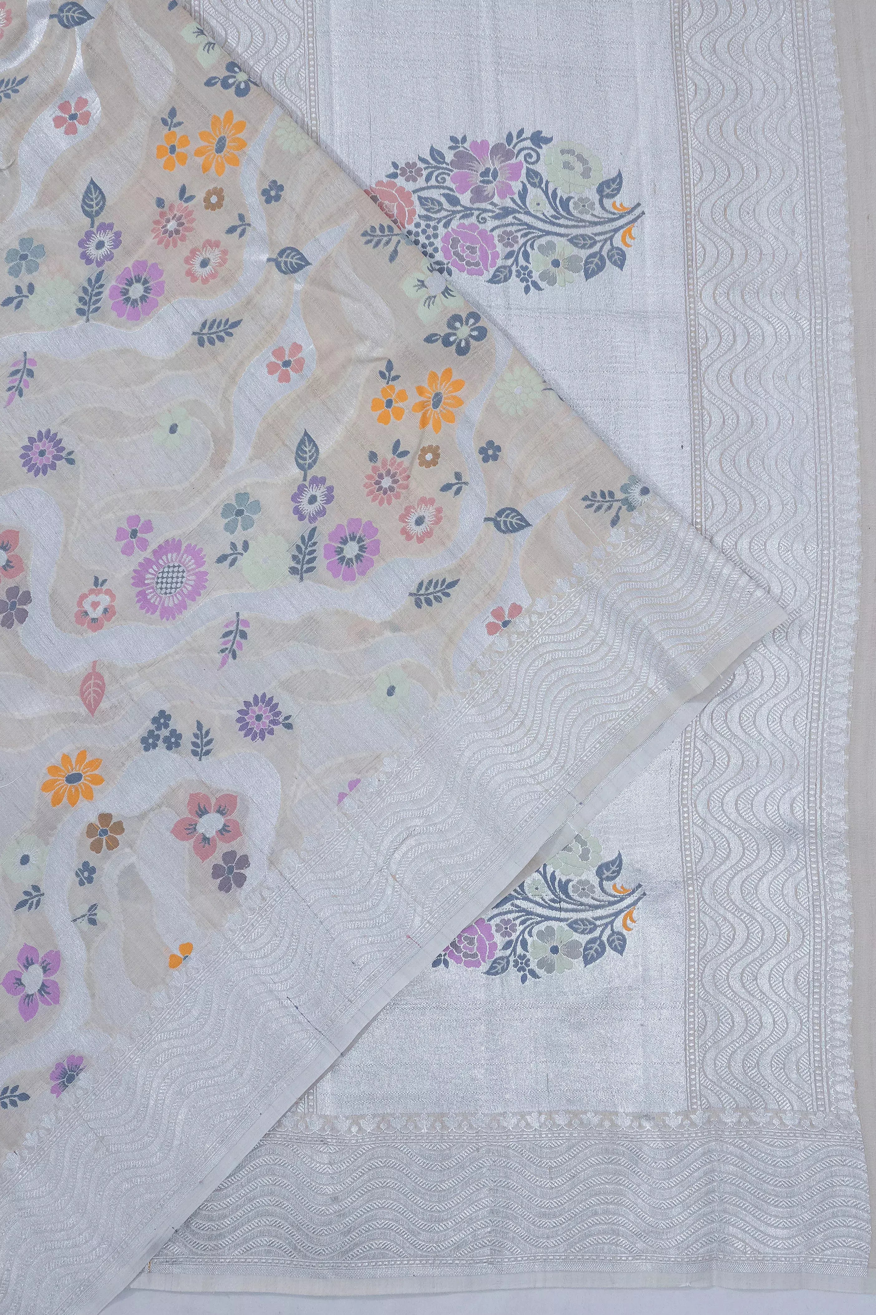 Vaanya Banaras Tussar Georgette Jaal Beige Saree
