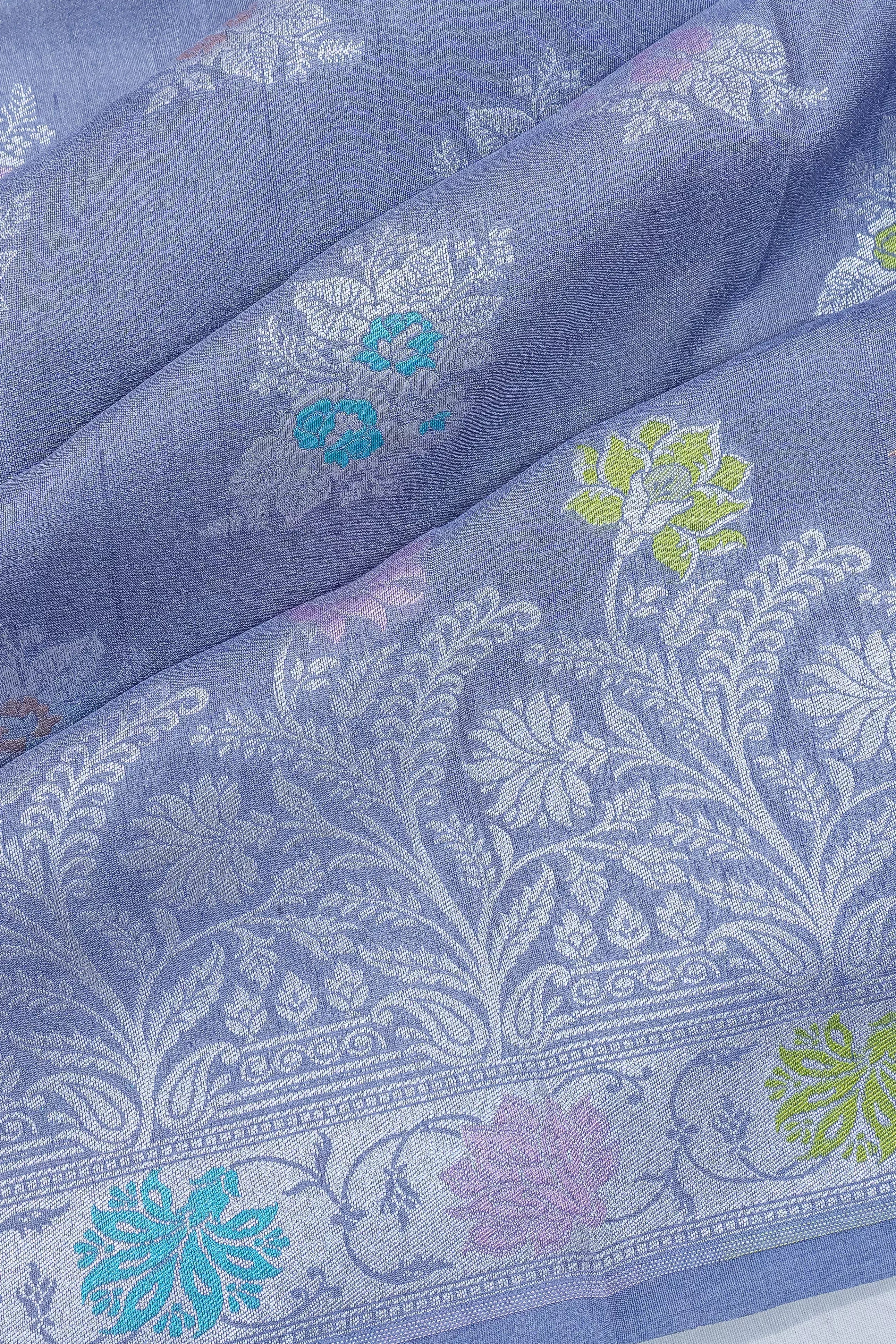 Vaanya Banaras Tussar Georgette Butta Blue Saree