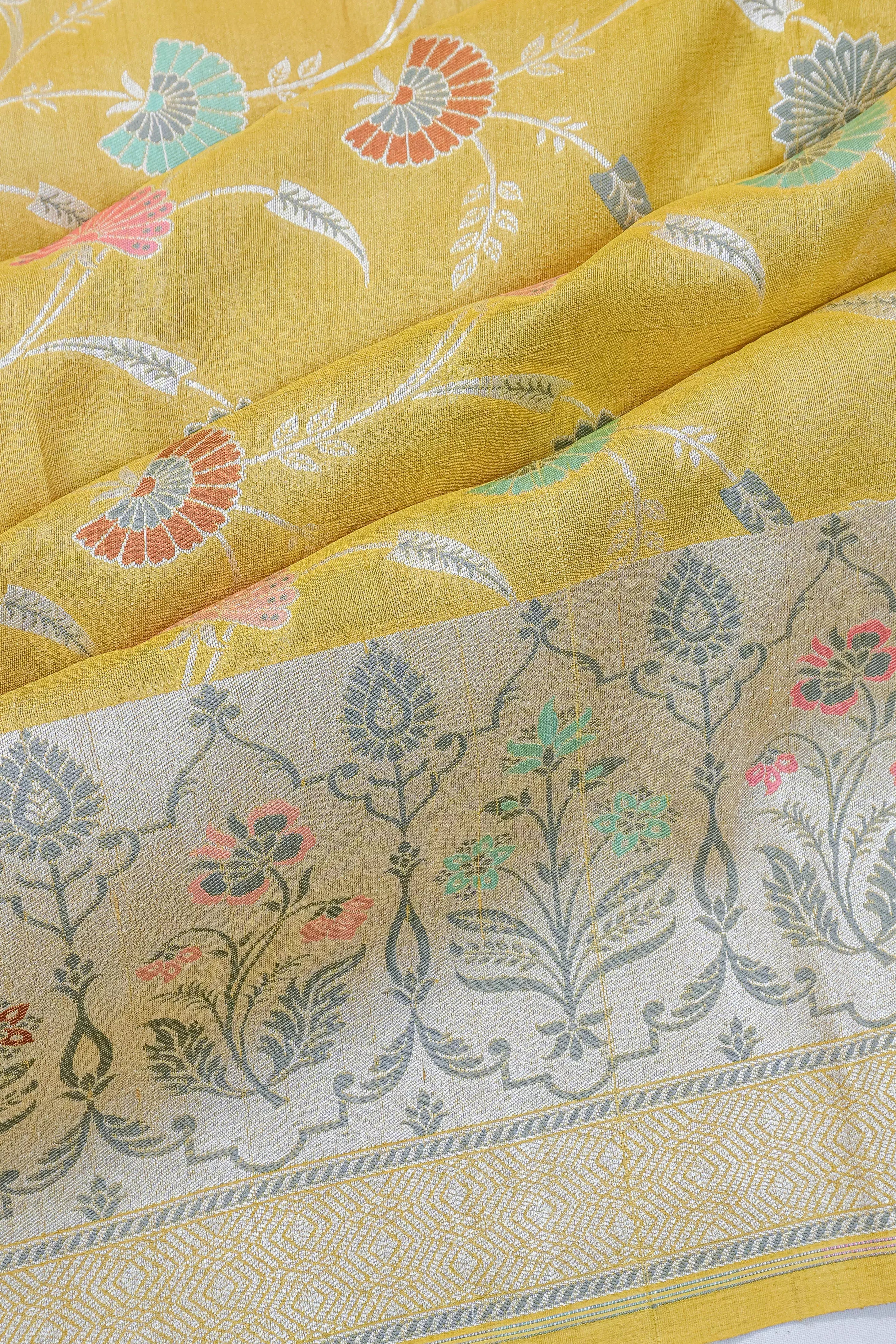 Vaanya Banaras Tussar Georgette Jaal Mehendi Green Saree