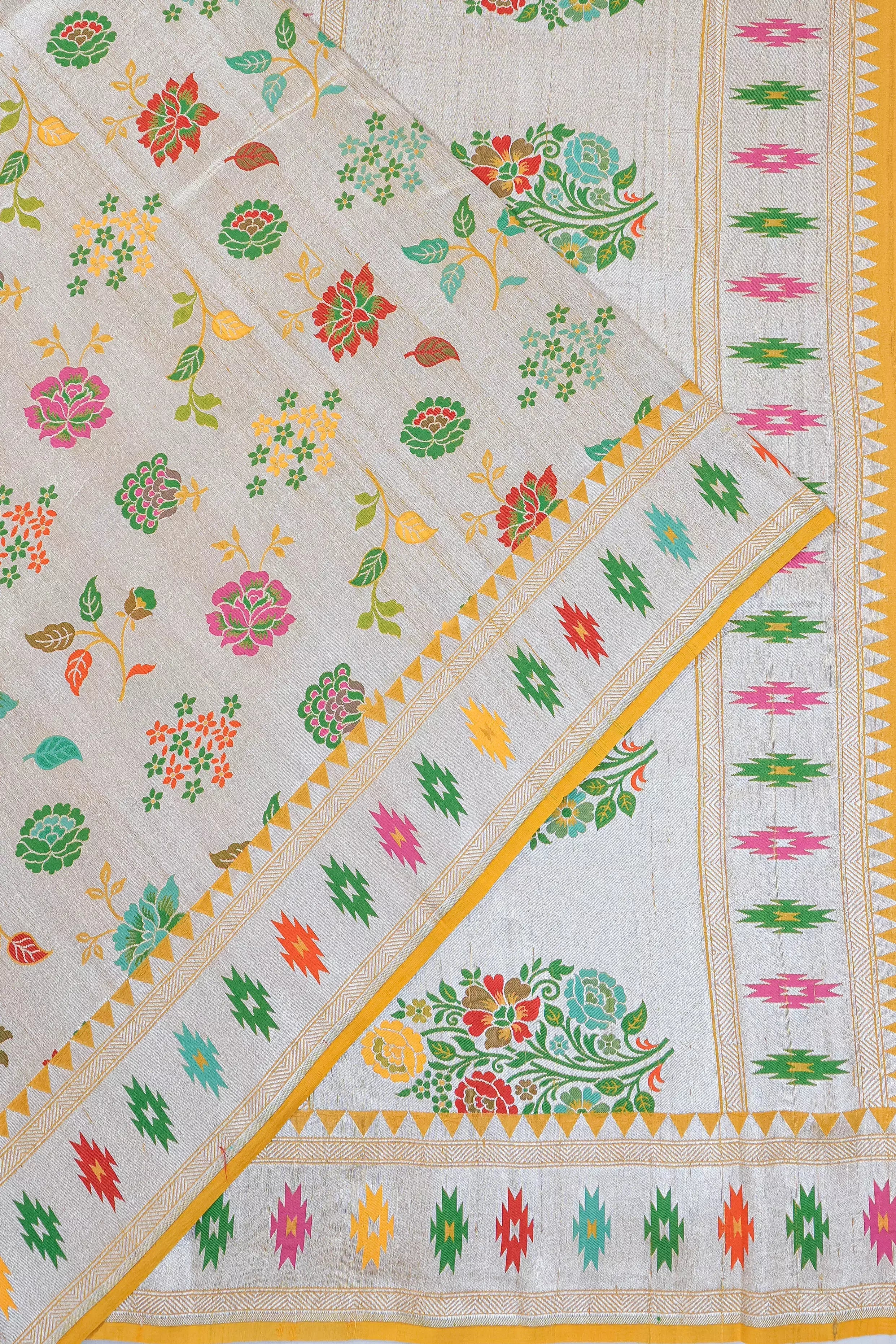 Vaanya Banaras Tussar Georgette Jaal Yellow Saree