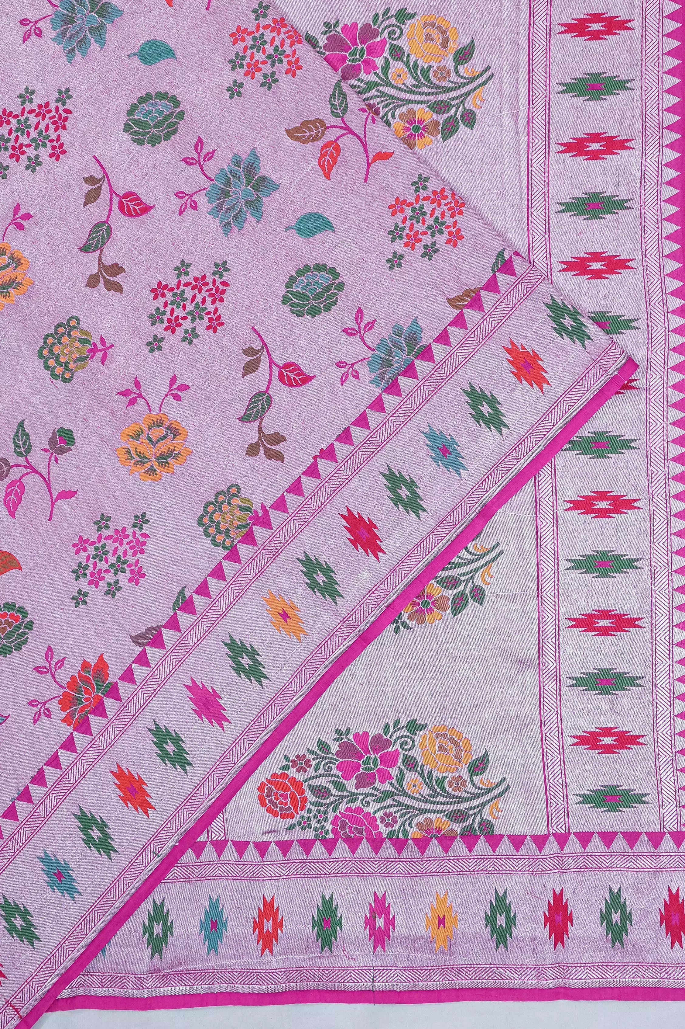Vaanya Banaras Tussar Georgette Jaal Pink Saree