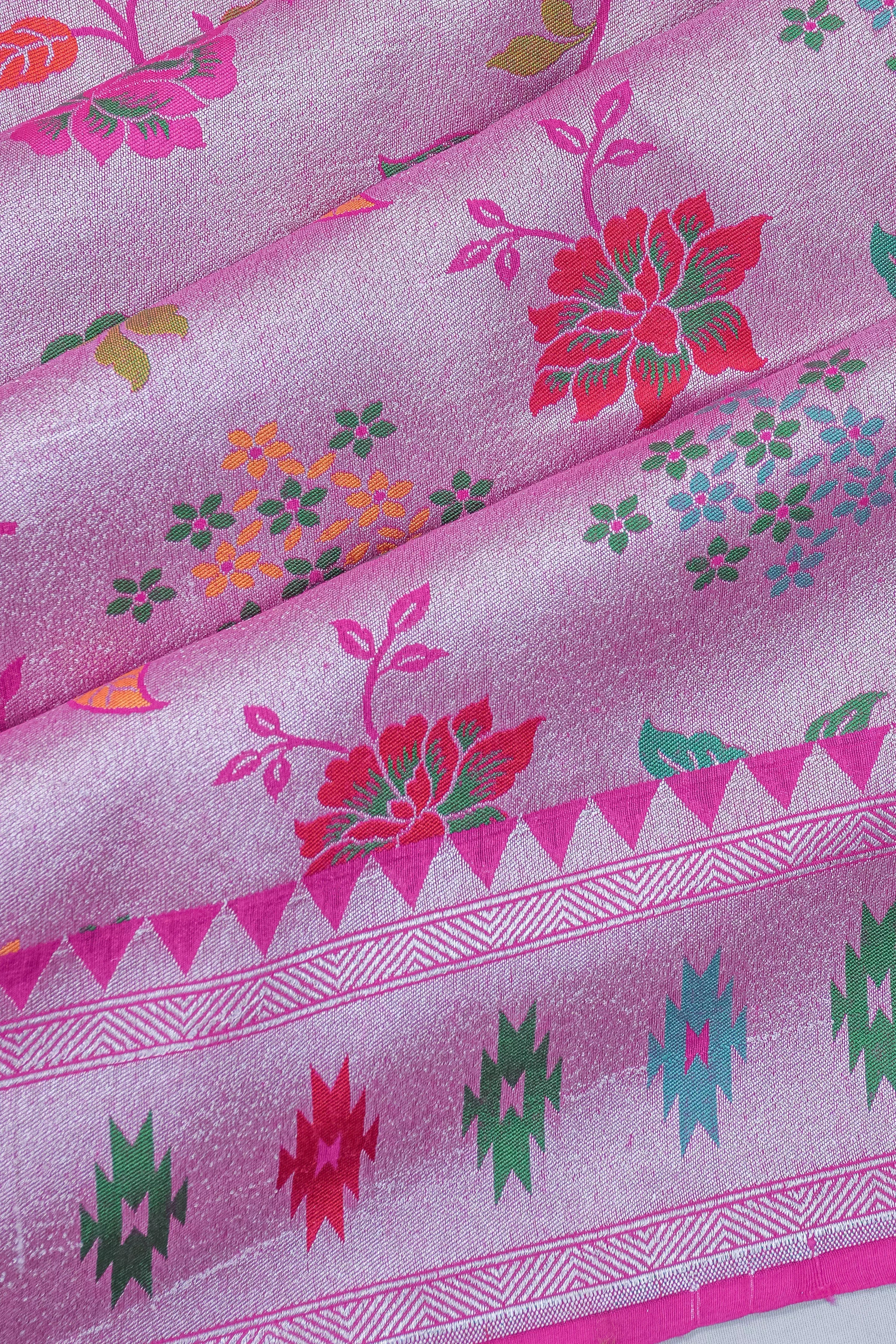 Vaanya Banaras Tussar Georgette Jaal Pink Saree