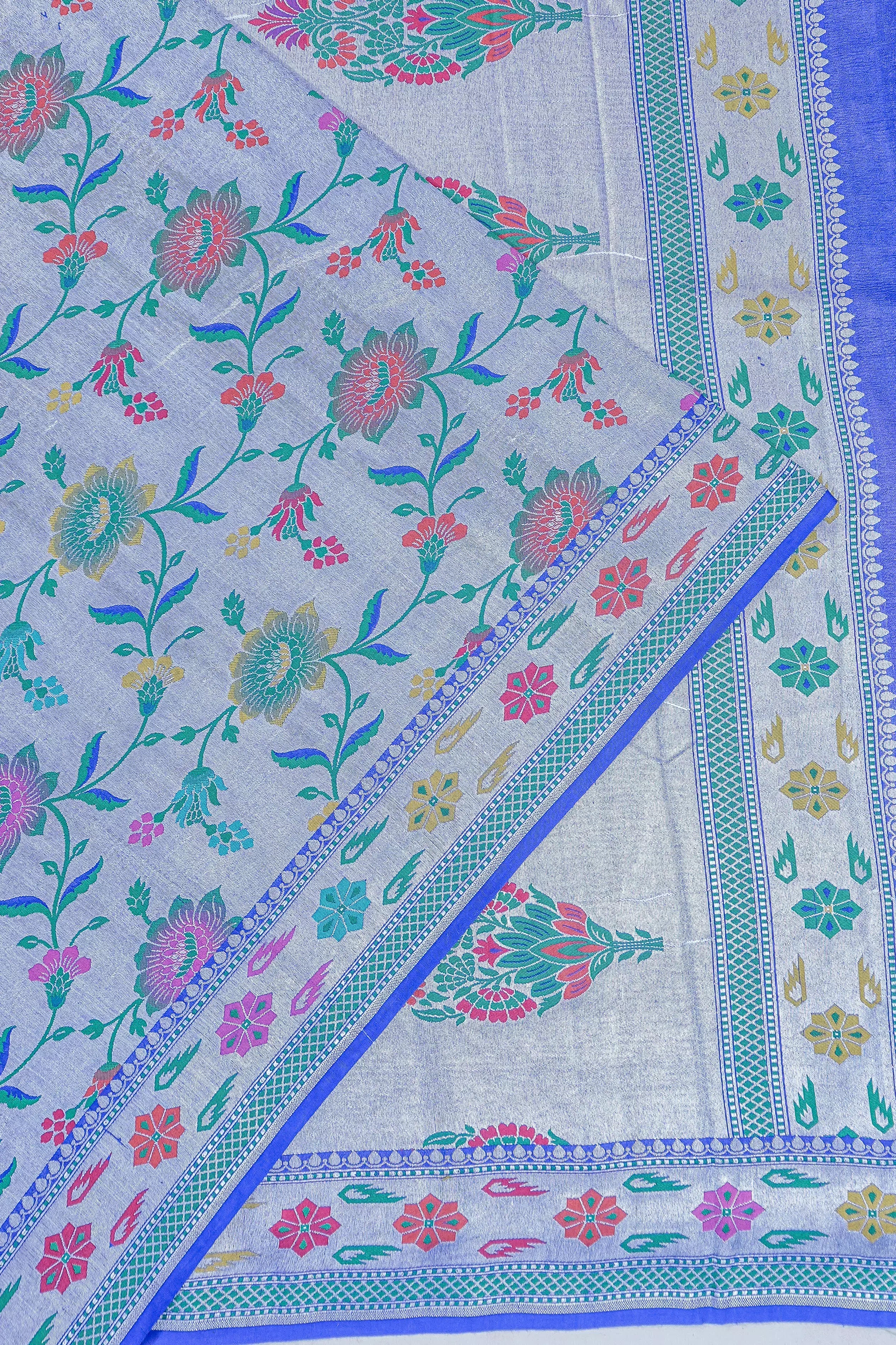 Vaanya Banaras Tussar Georgette Jaal Blue Saree