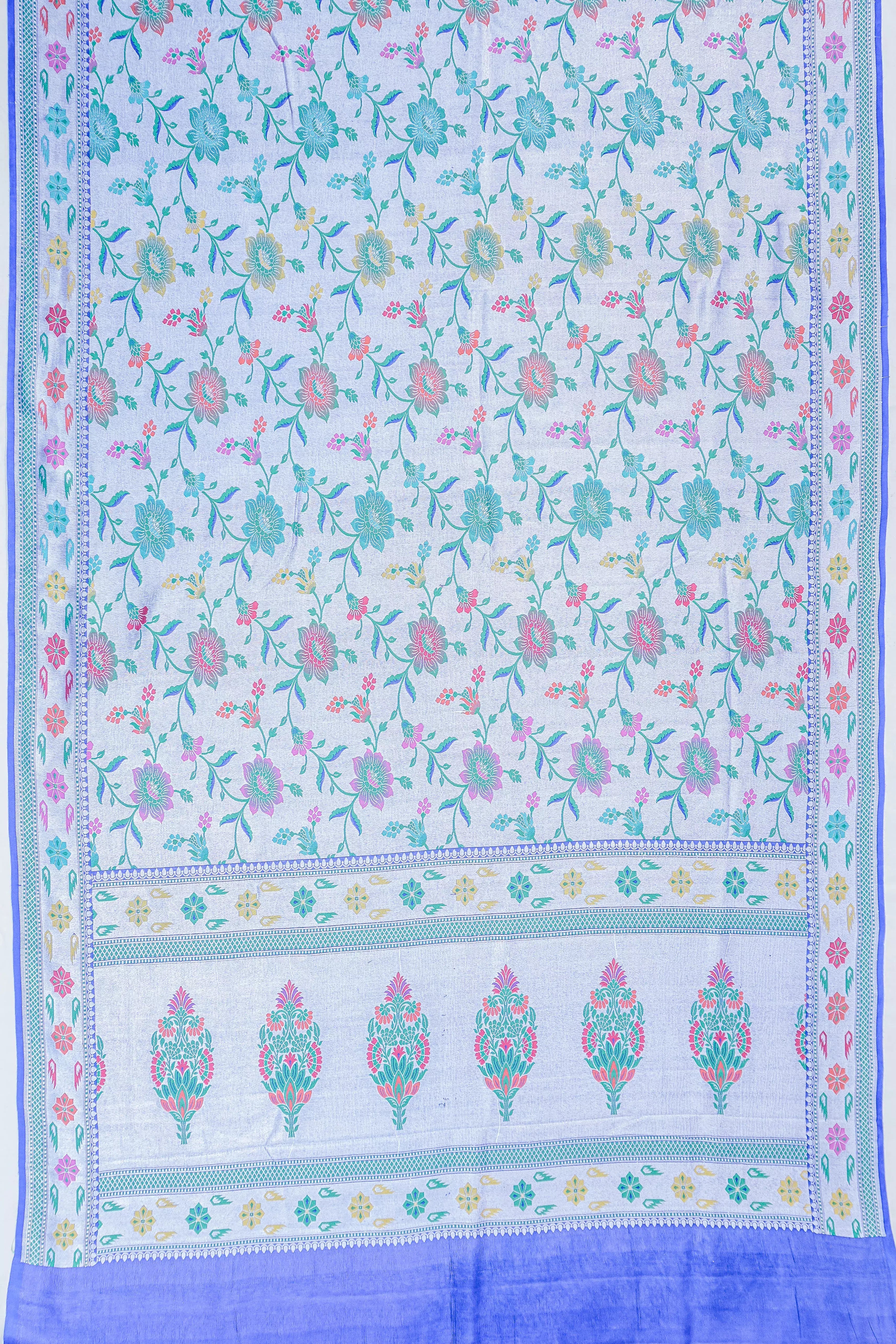 Vaanya Banaras Tussar Georgette Jaal Blue Saree