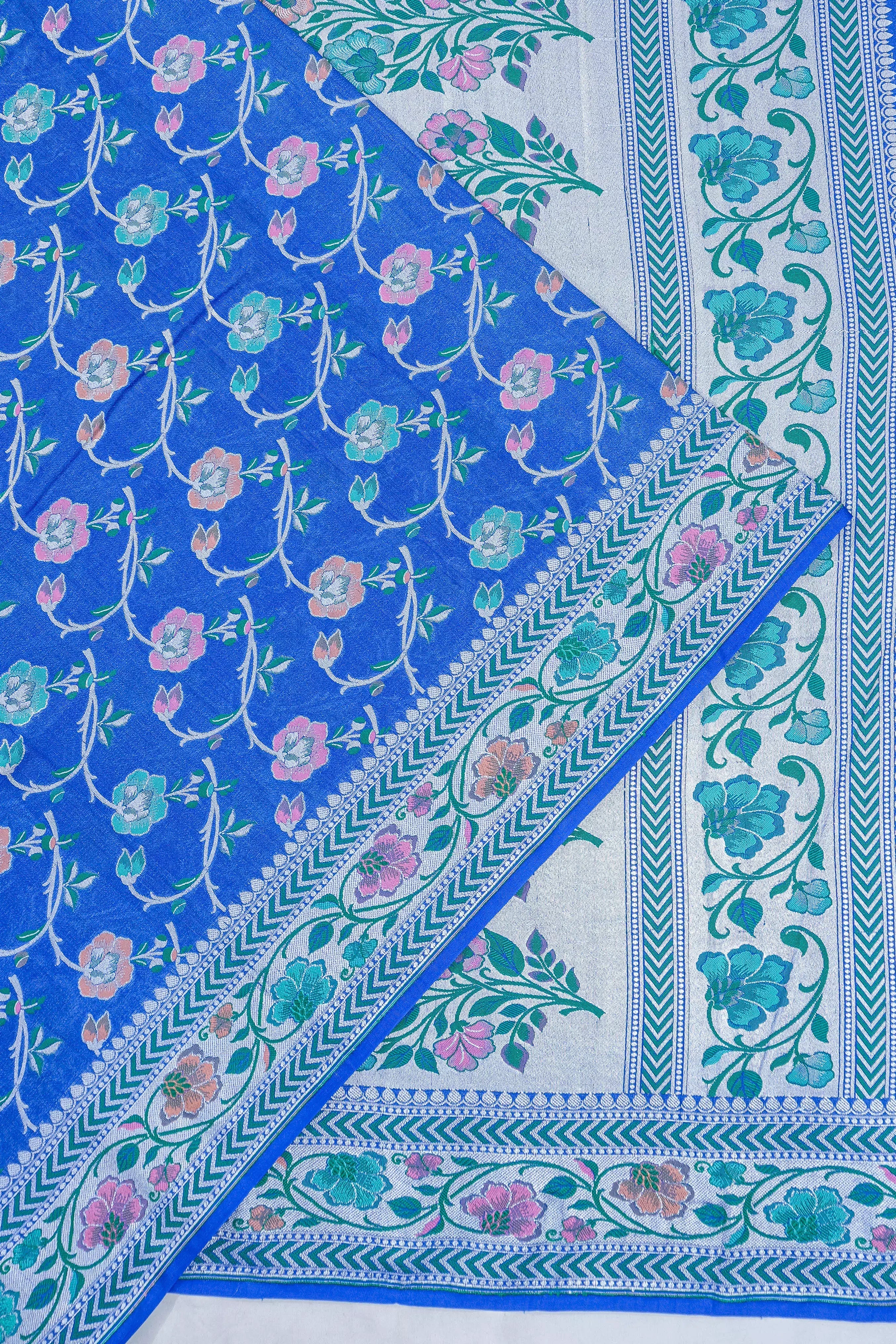 Vaanya Banaras Tussar Georgette Jaal Blue Saree