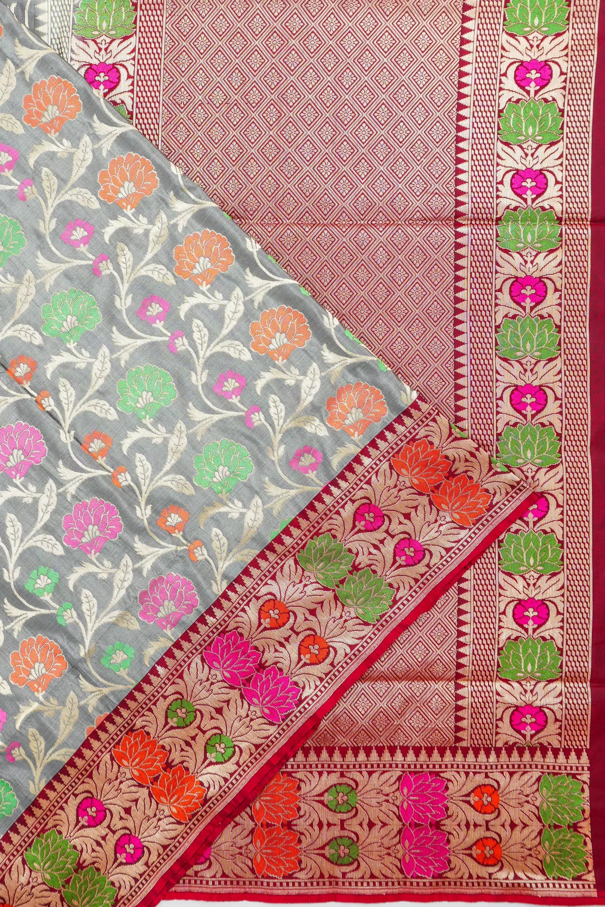 Vaanya Banaras Silk Brocade Grey Saree