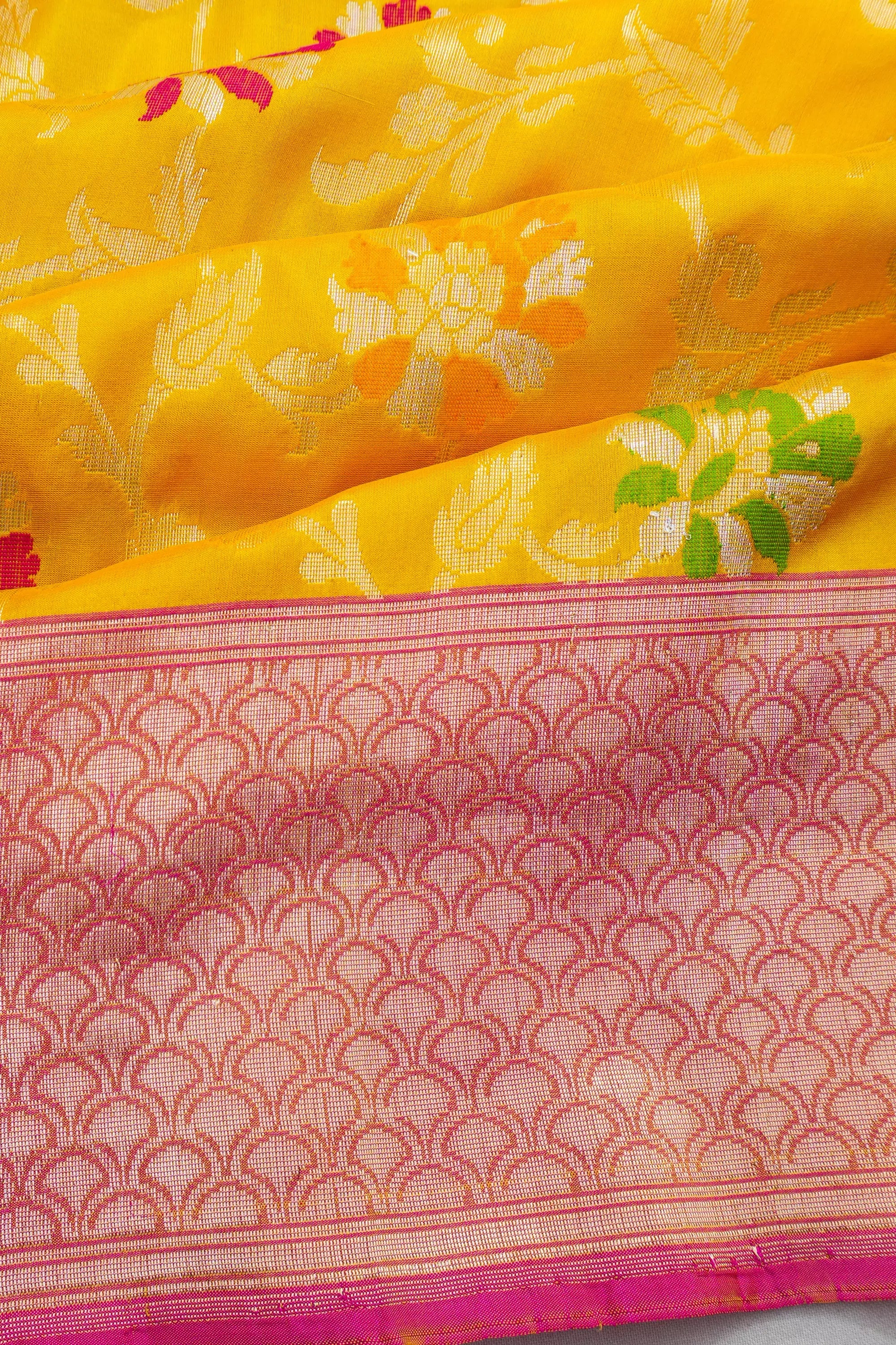 Vaanya Banaras Silk Brocade Yellow Saree