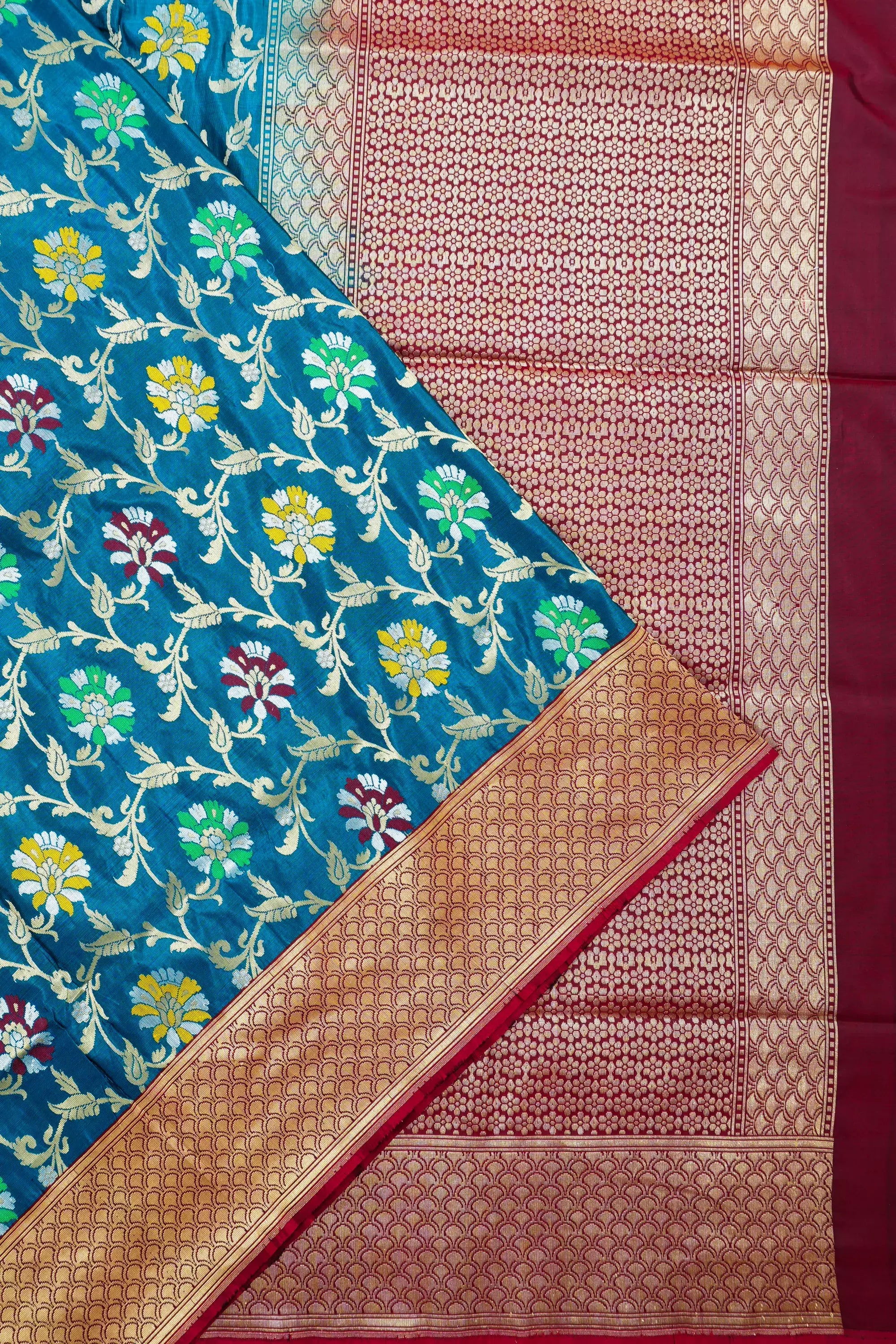 Vaanya Banaras Silk Brocade Teal Blue Saree