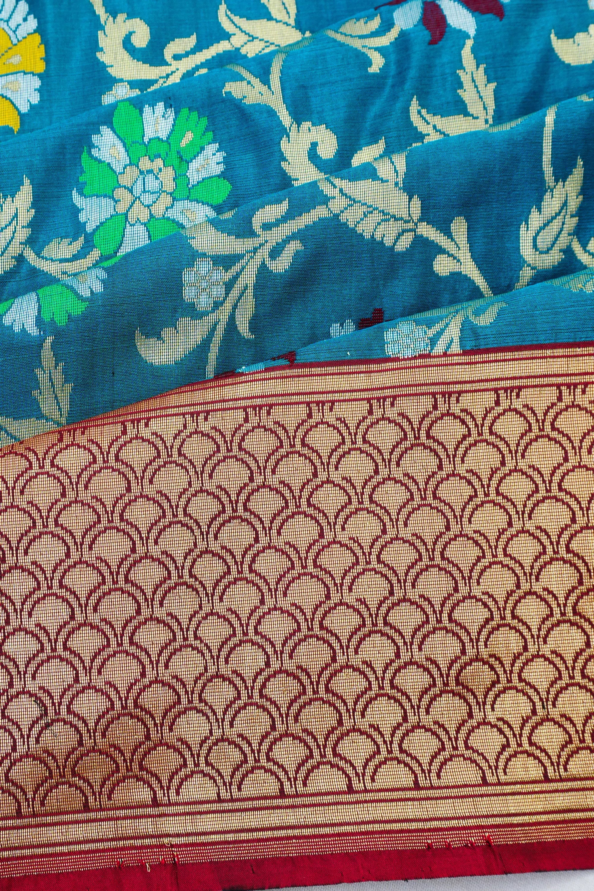 Vaanya Banaras Silk Brocade Teal Blue Saree