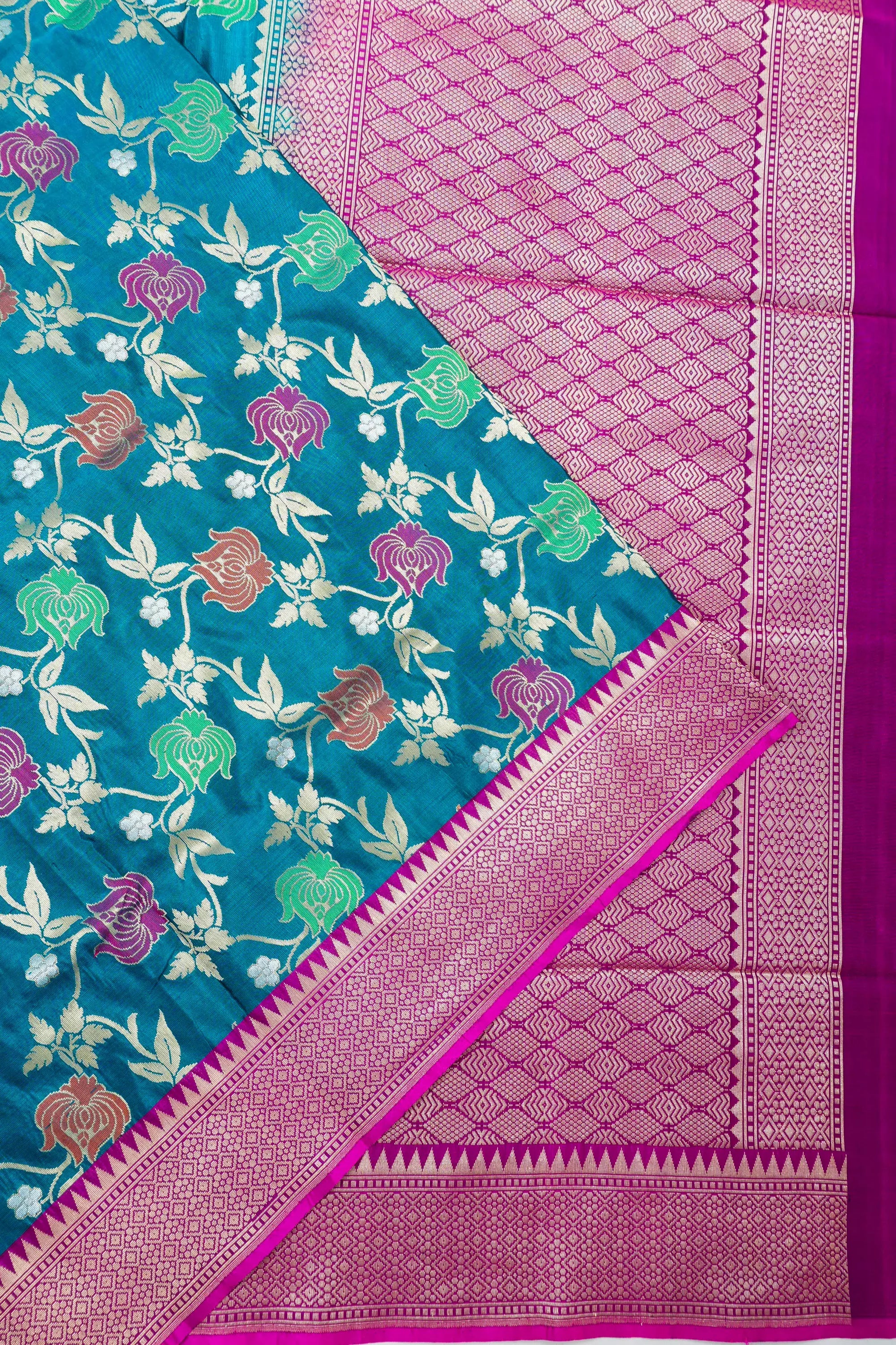 Vaanya Banaras Silk Brocade Teal Blue Saree