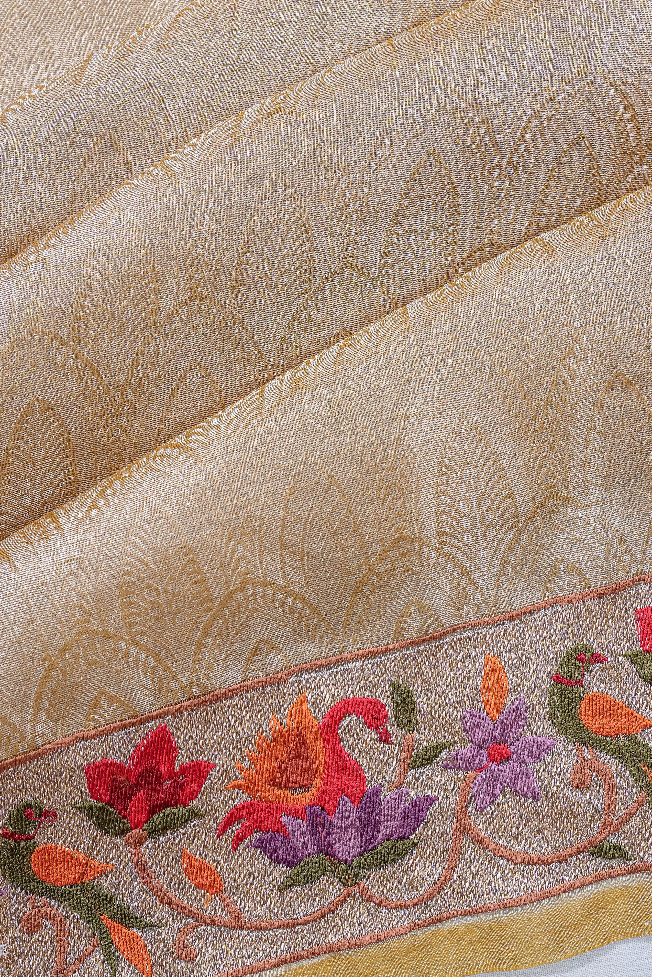 Organza Tissue Brocade Yellow Saree Embroidery Border