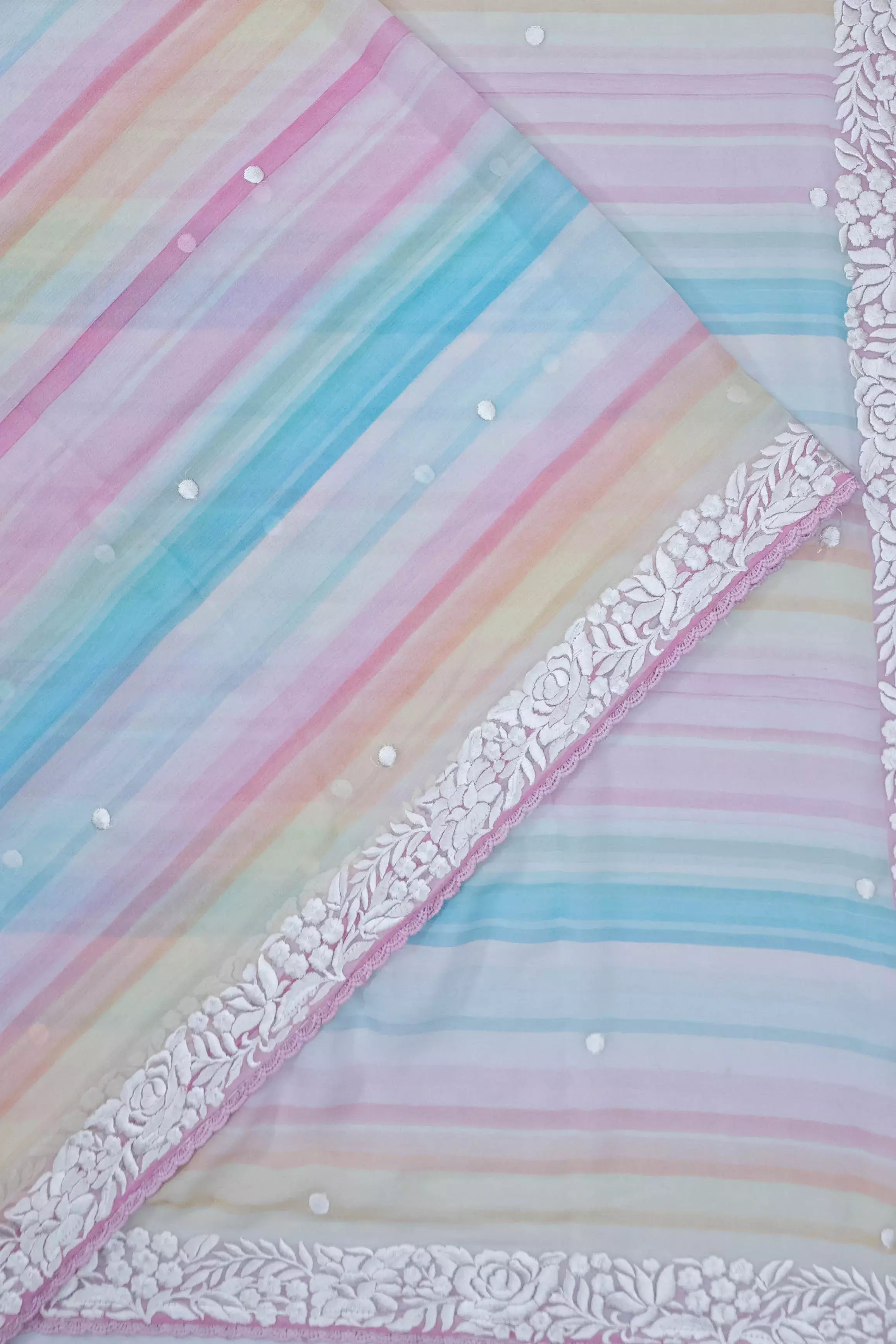 Organza Lines And Butta Multicolour Saree With Embroidery Border
