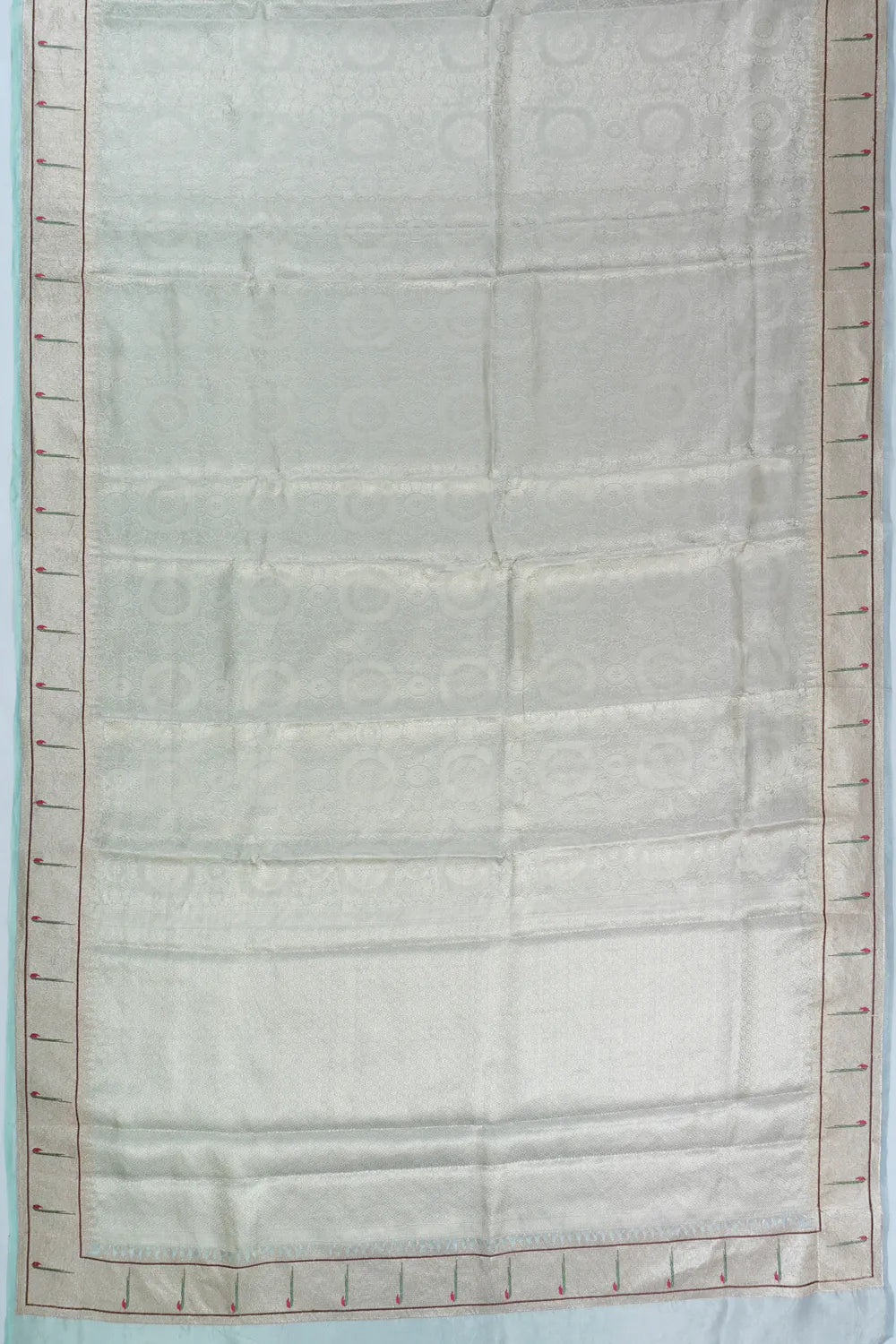 Organza Tissue Brocade Silver Saree With Single Muniya Border