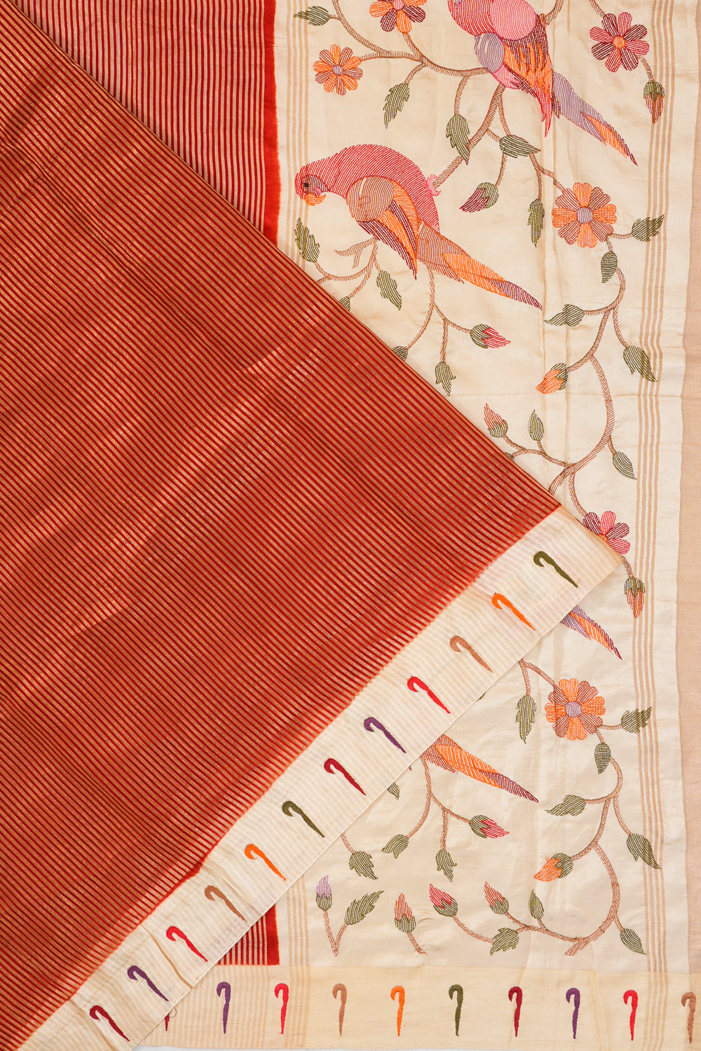 Organza Lines Red Saree With Single Muniya Border