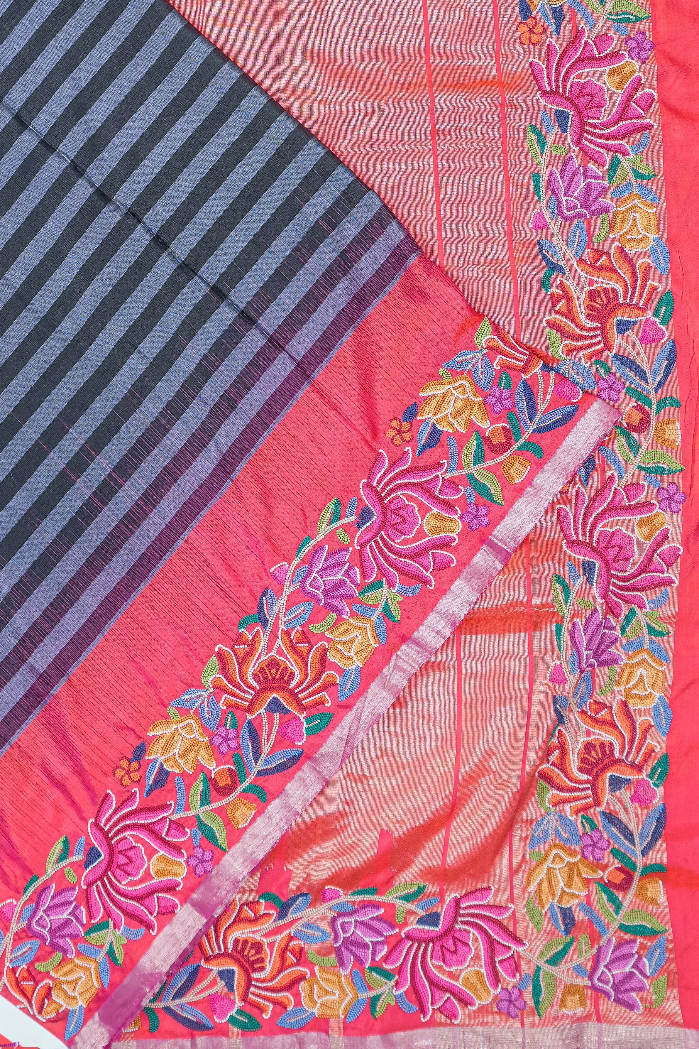 Soft Silk Lines Blue Saree With Embroidery Border