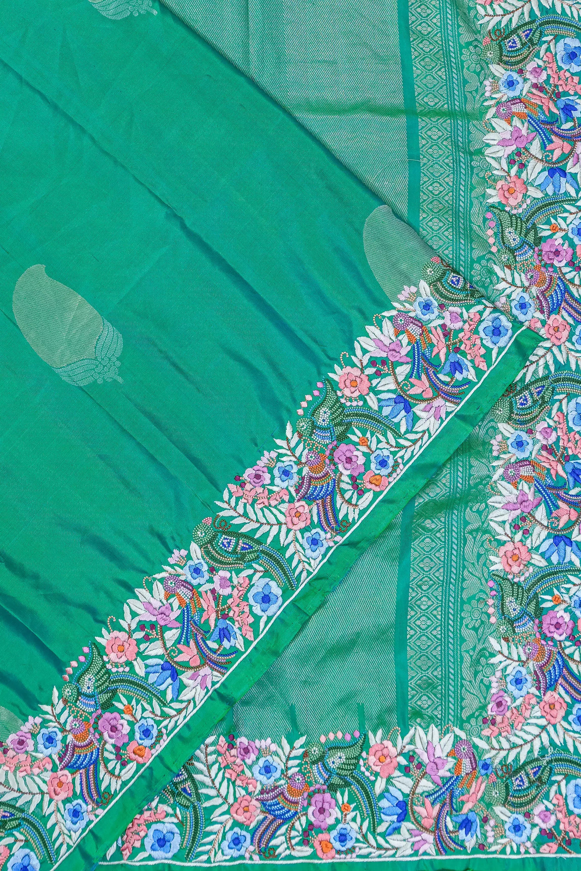Soft Silk Butta Sea Green Saree With Embroidery Border