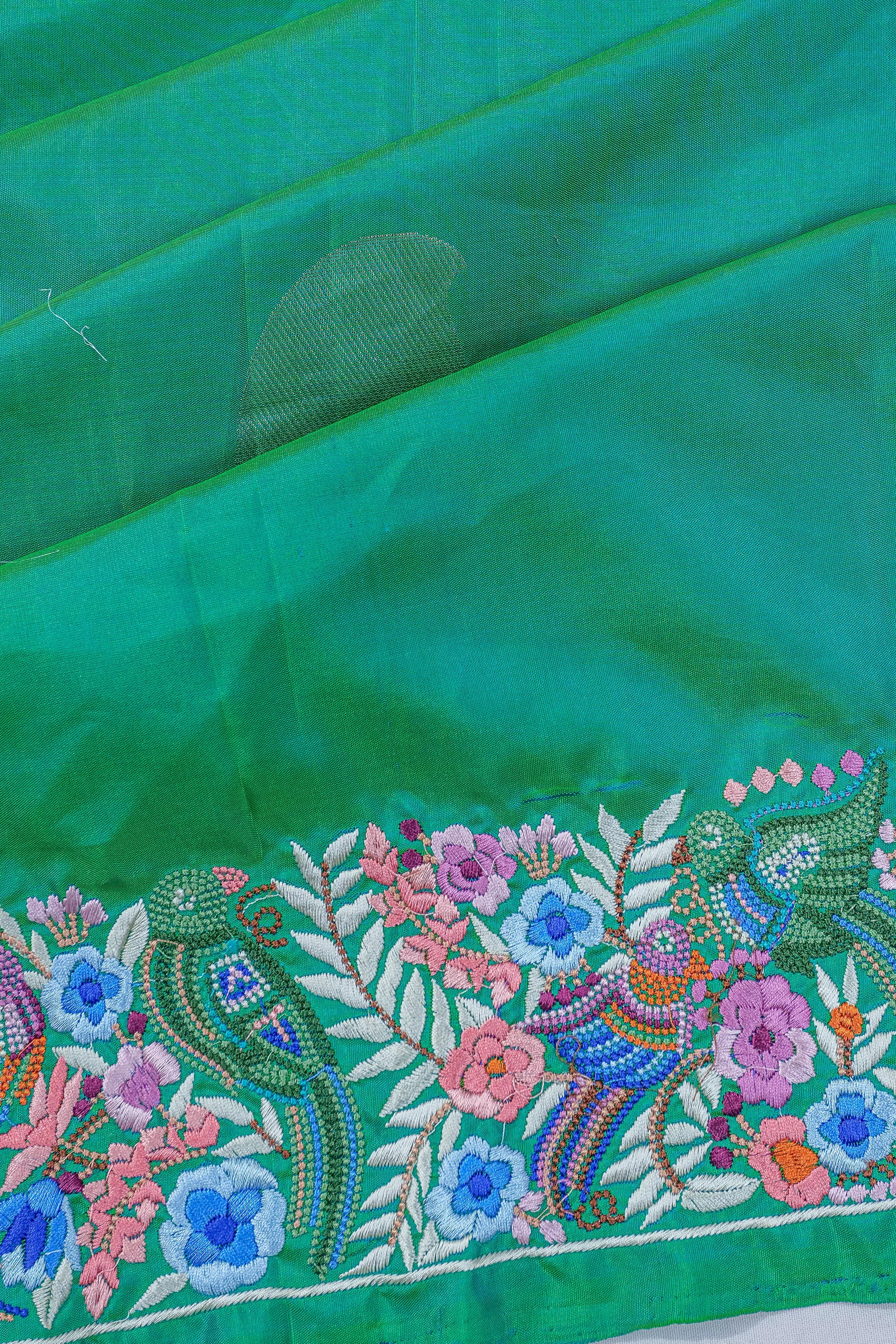 Soft Silk Butta Sea Green Saree With Embroidery Border
