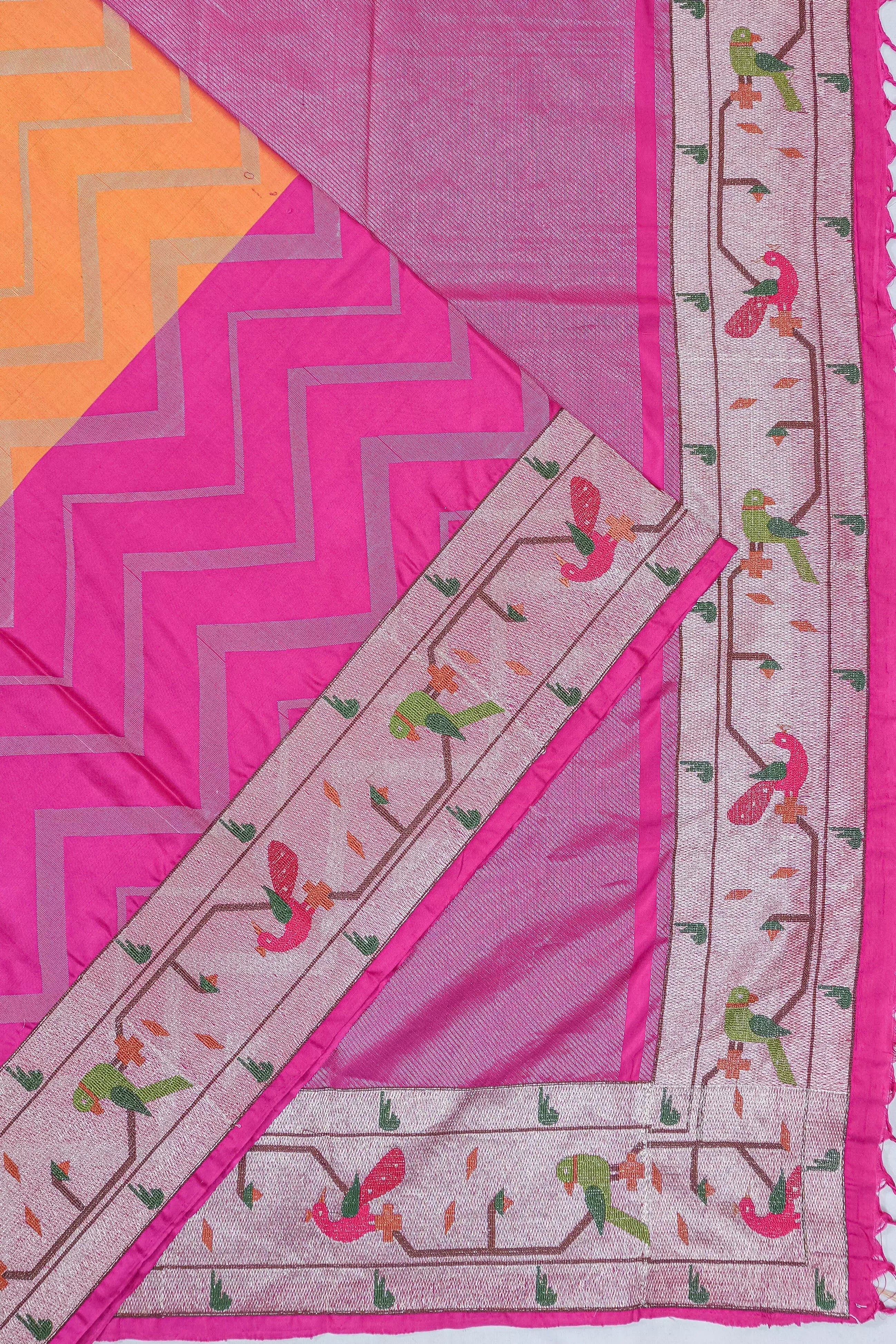 Soft Silk Zig Zag lines Multicolour Saree With Embroidery Border