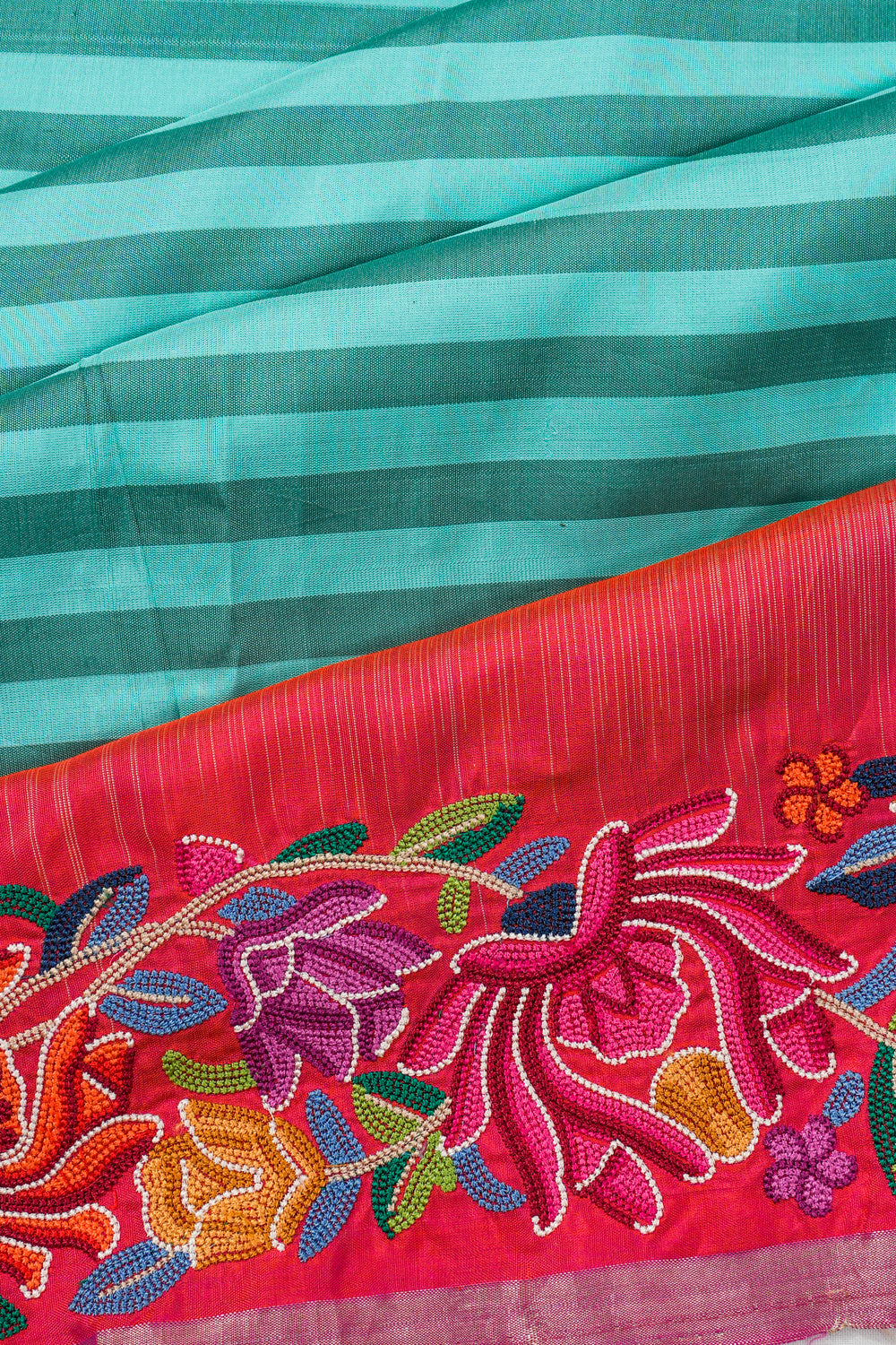 Soft Silk Lines Blue Saree With Embroidery Border