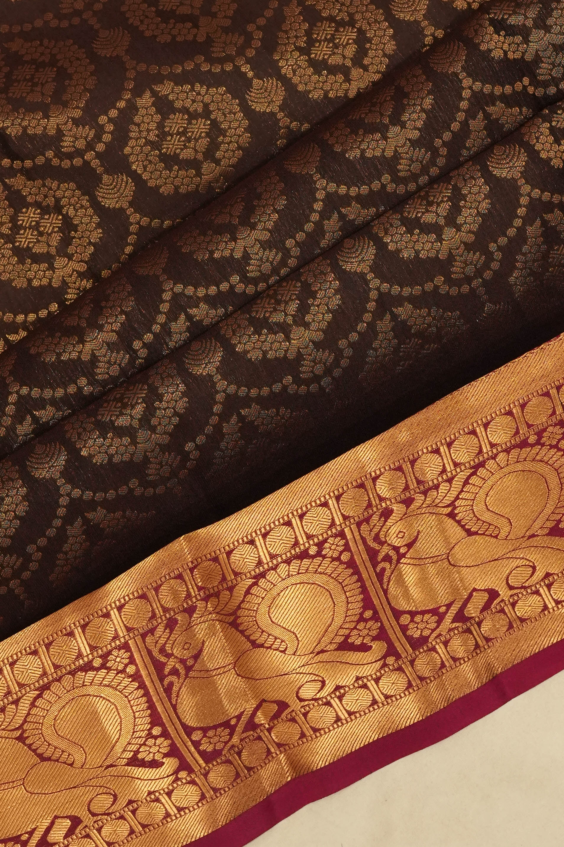 Soft Silk Brocade Brown Saree
