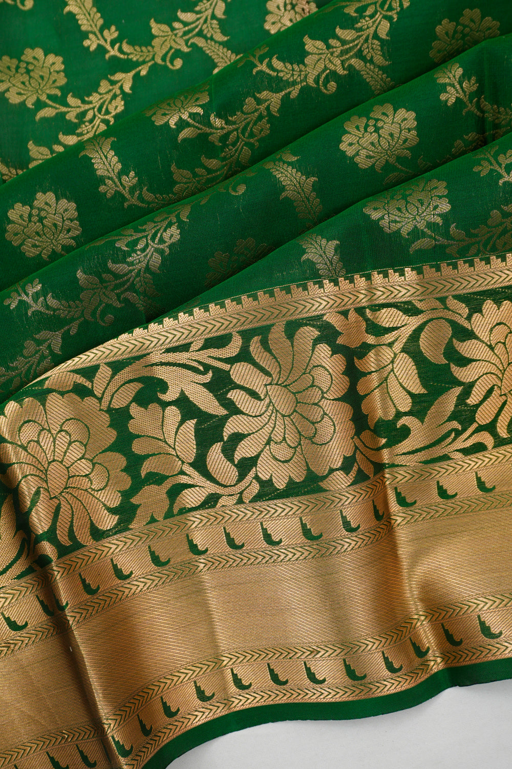Soft Silk Brocade Bottle Green Saree