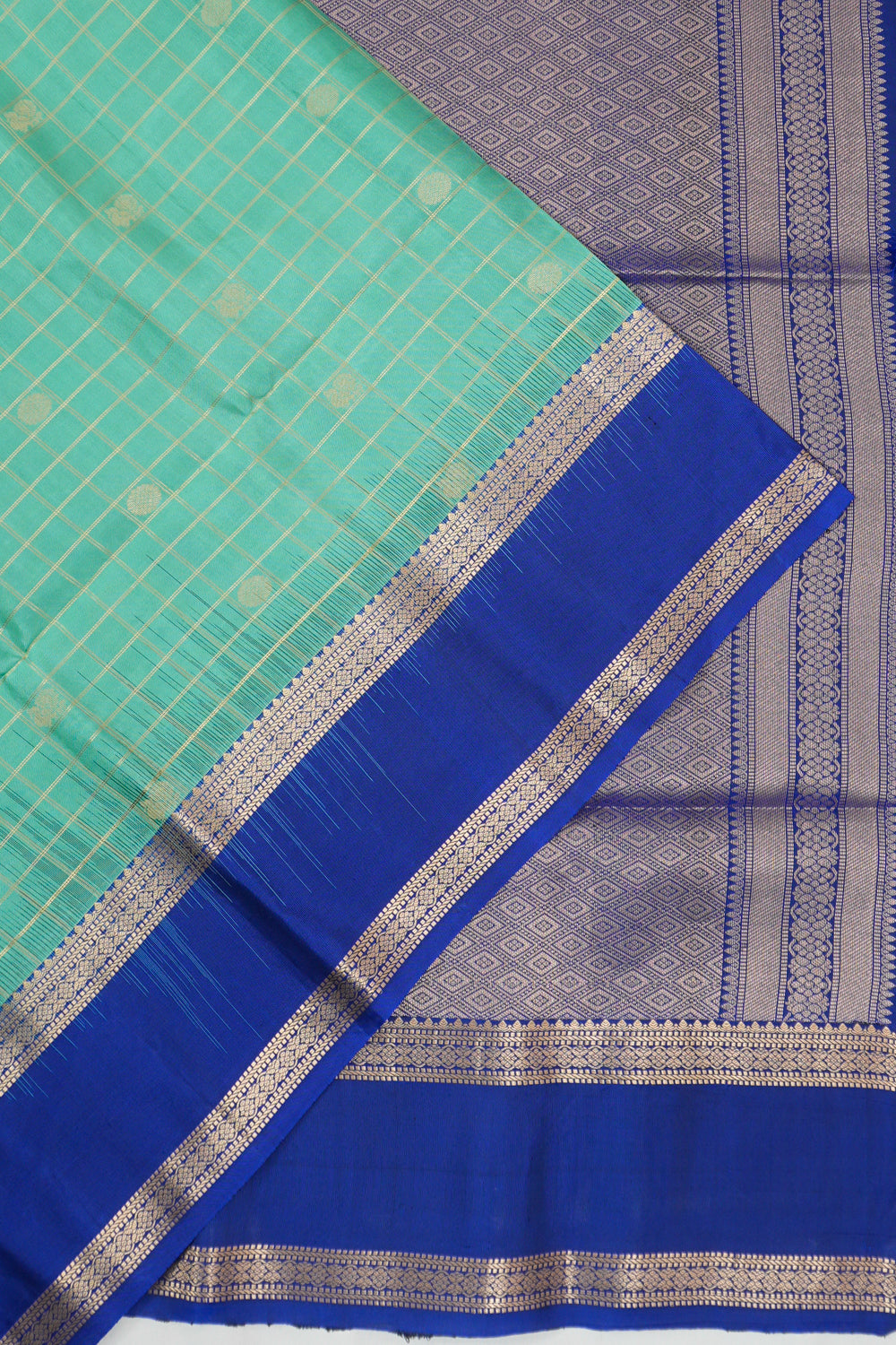 Soft Silk Checks And Butta Sea Green Saree