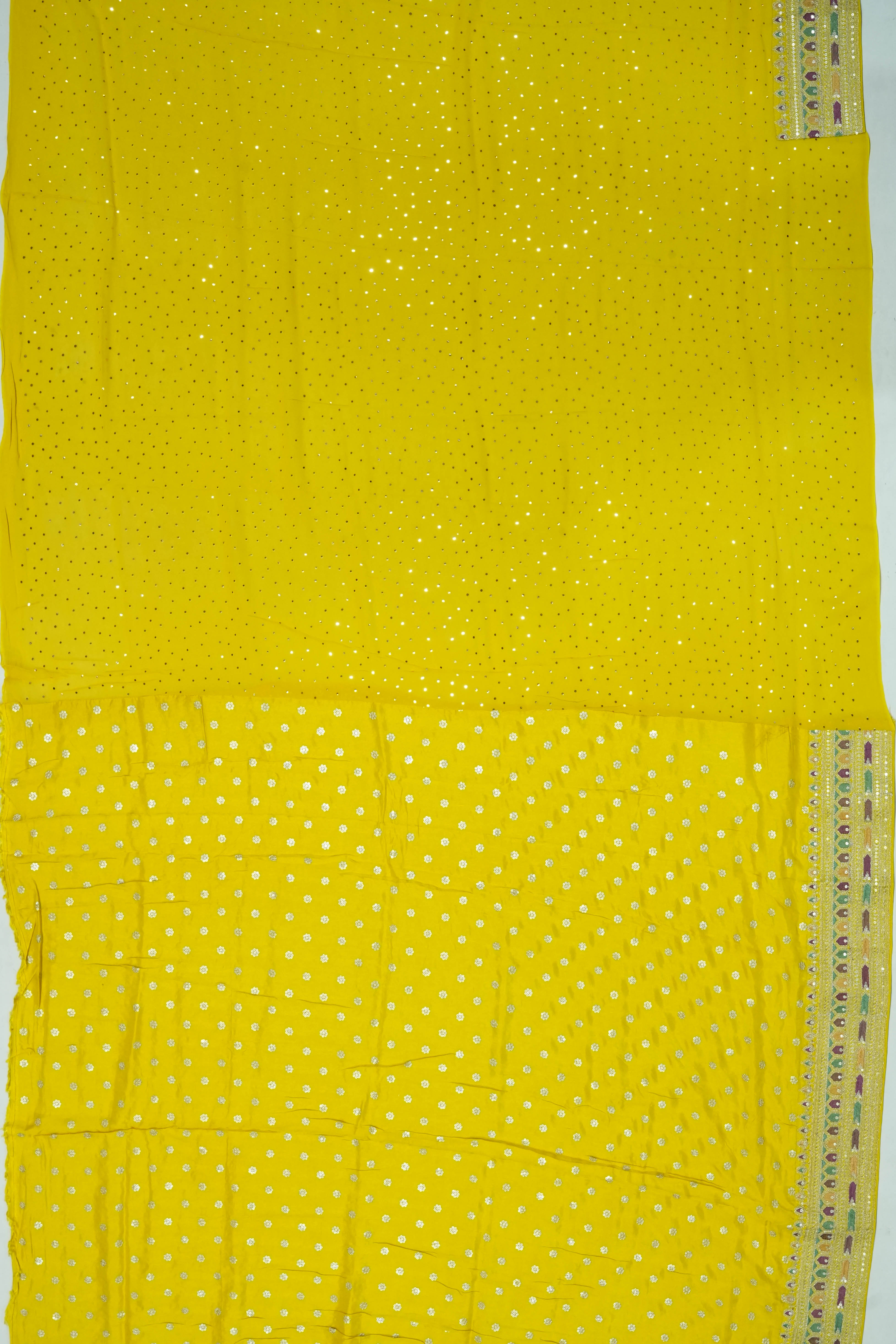 Georgette Mirror Work Yellow Saree