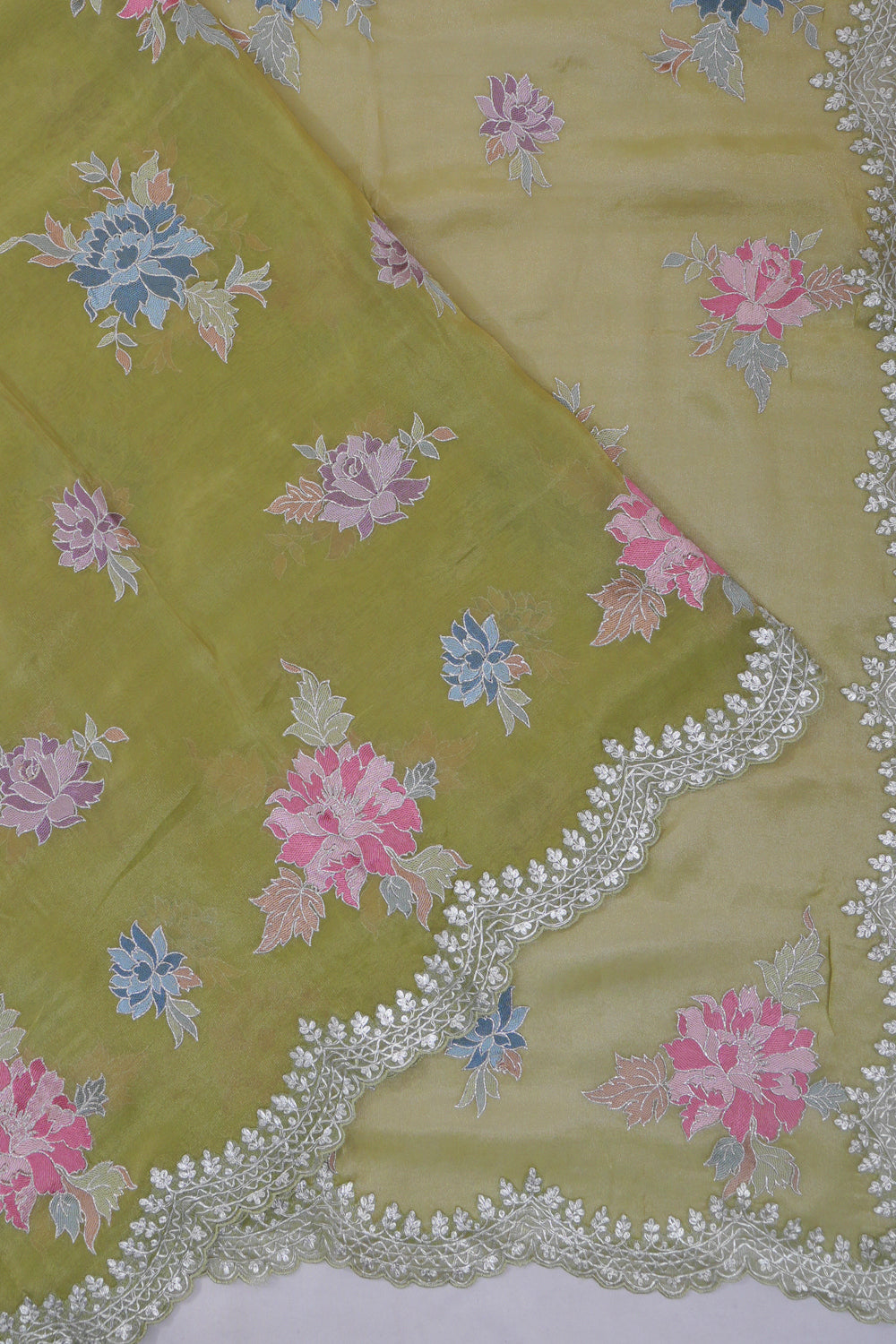 Organza Embroidery Butta Green Saree