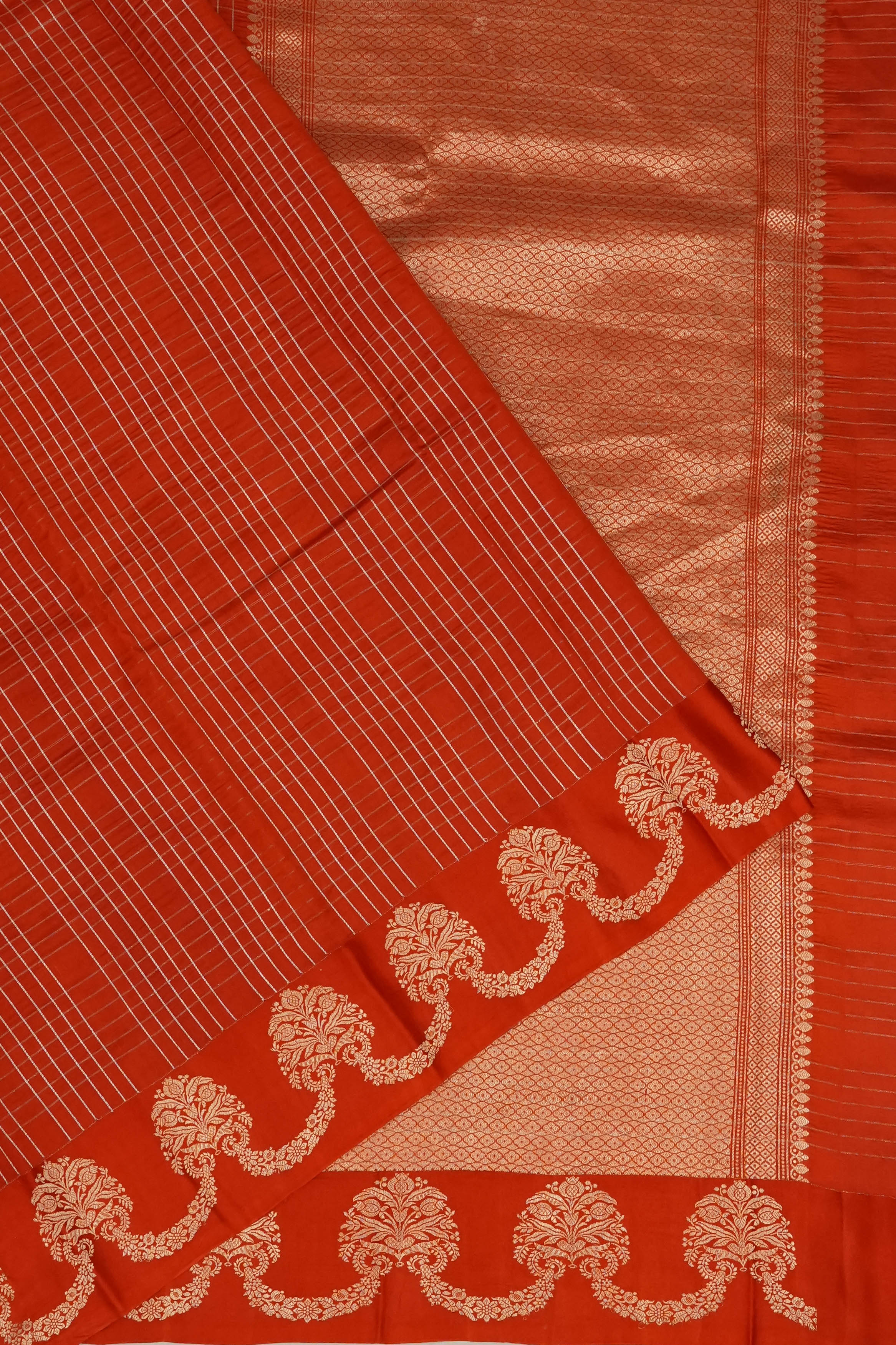 Vaanya Banarasi Silk Checks Red Saree
