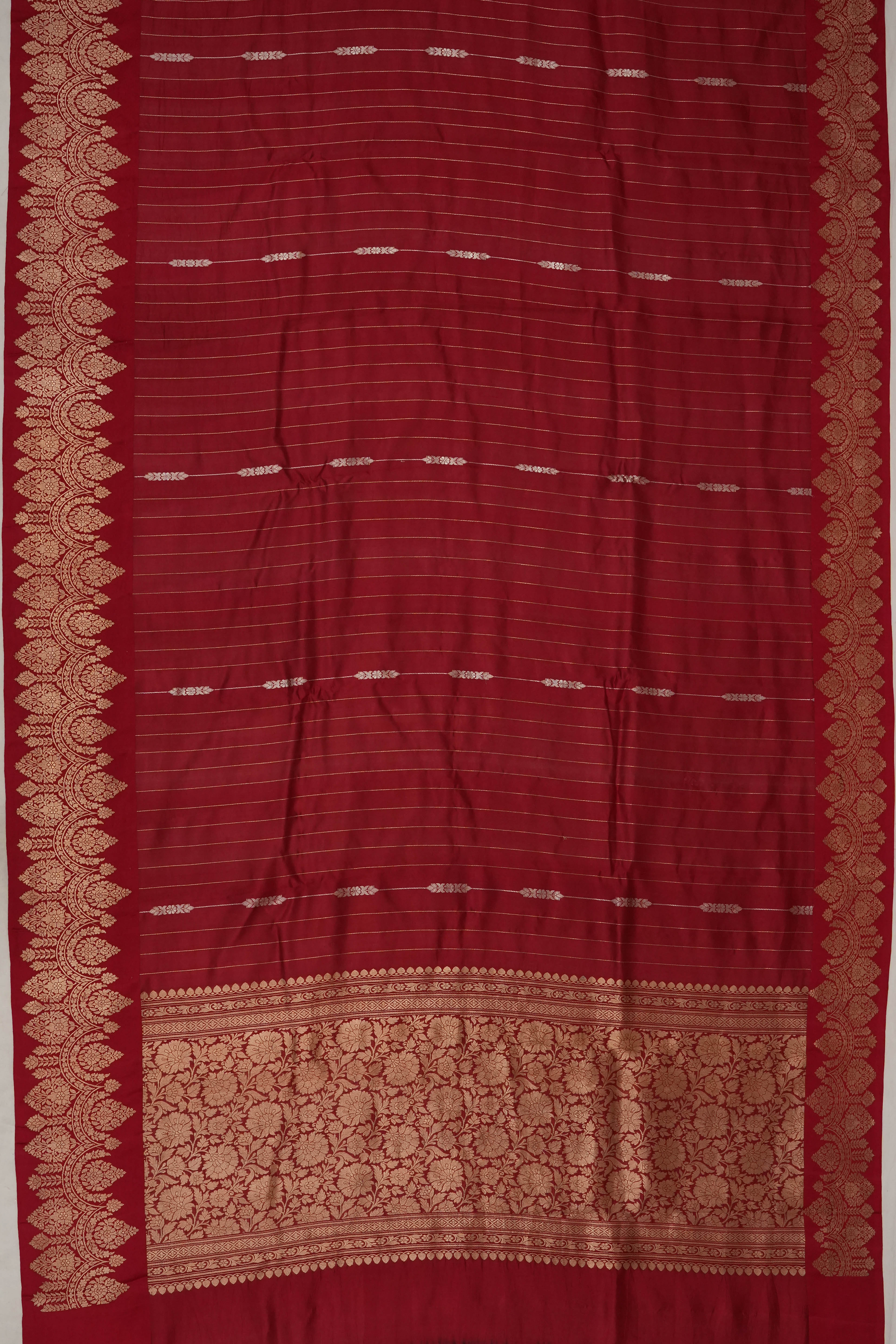 Vaanya Banaras Silk Lines Maroon Saree