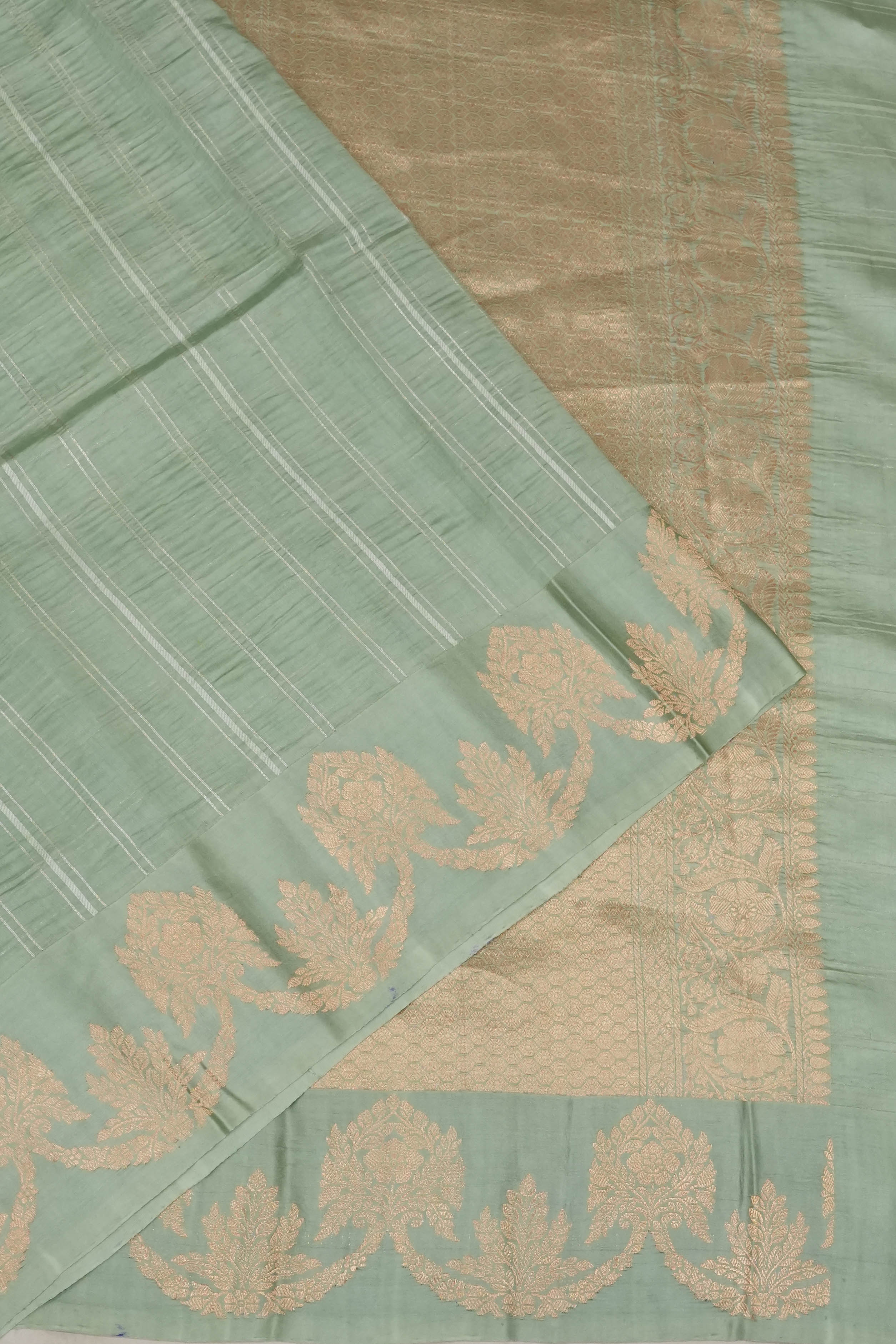 Vaanya Banaras Silk Checks Sea Green Saree